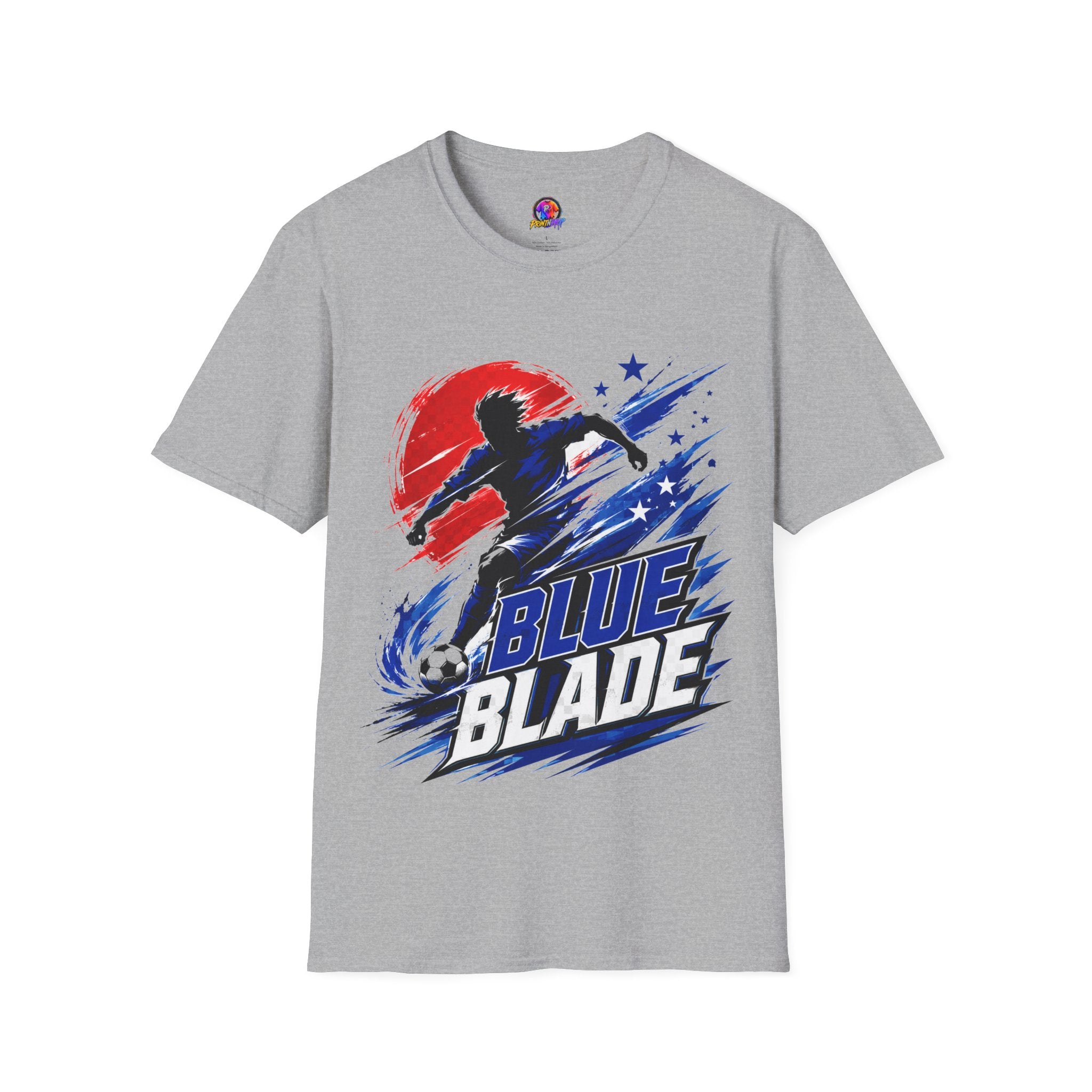 Japan T-Shirt — Blue Blade Soccer Graphic Tee (Red & Blue Starburst)
