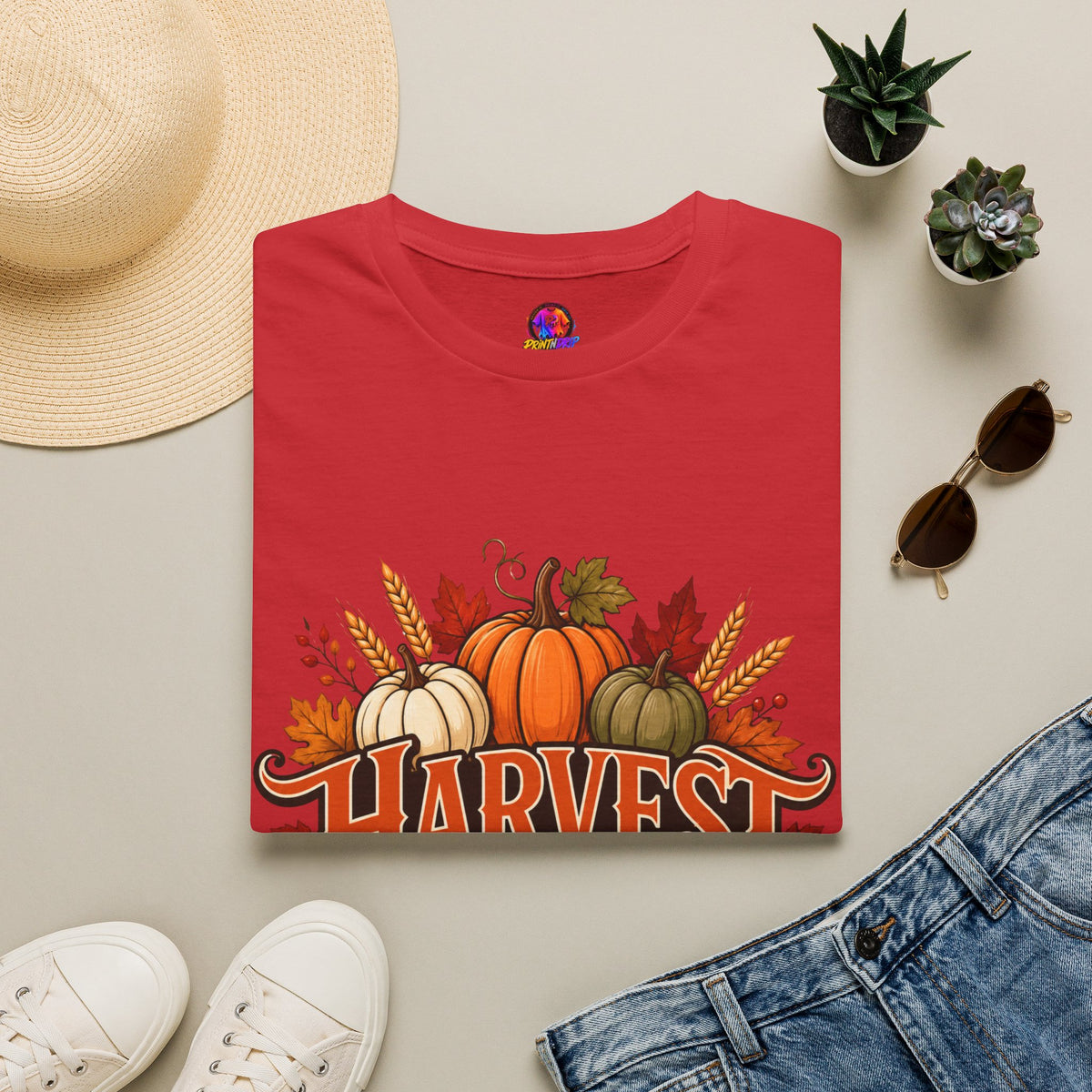 Thanksgiving T-Shirt Harvest Blessings T-Shirt — Fall Pumpkin Harvest Graphic Tee for Thanksgiving