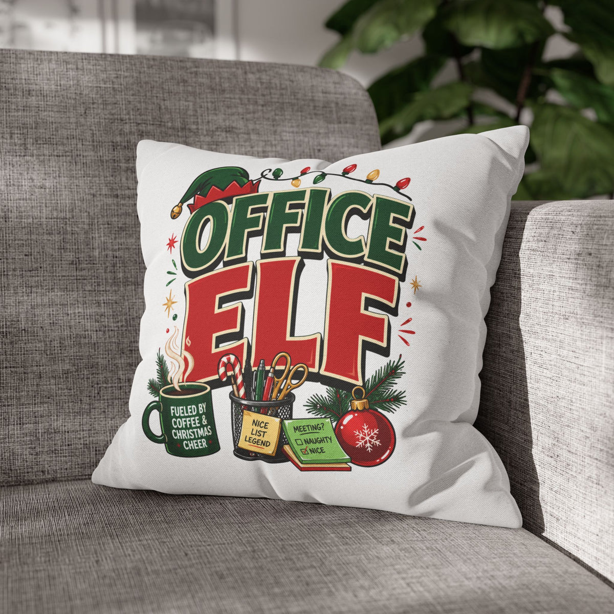Office Elf Christmas Pillowcase — Festive Holiday Decorative Throw Pillow Cover