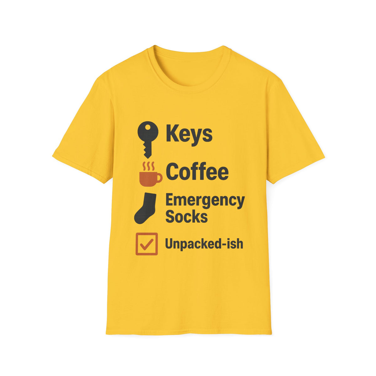Keys, Coffee, Phone, Wallet Checklist T-Shirt — Minimal Daily Essentials Graphic Tee - Trending Now - August 2026