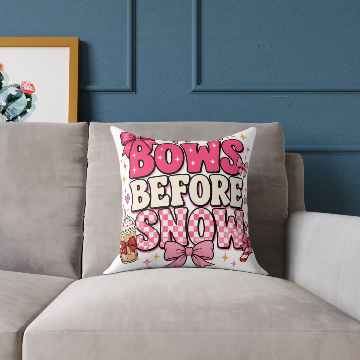 Modern Day Christmas Bows Before Snow Square Poly Canvas Pillow