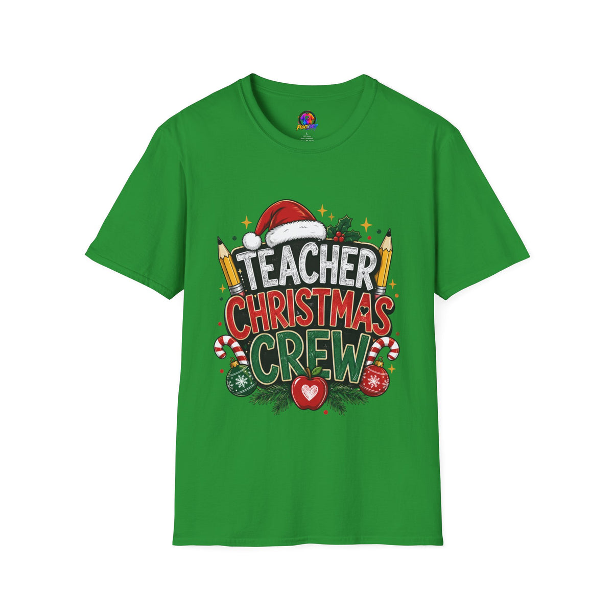 Teacher Christmas Crew T-Shirt — Holiday School Staff Tee with Santa Hat & Pencils
