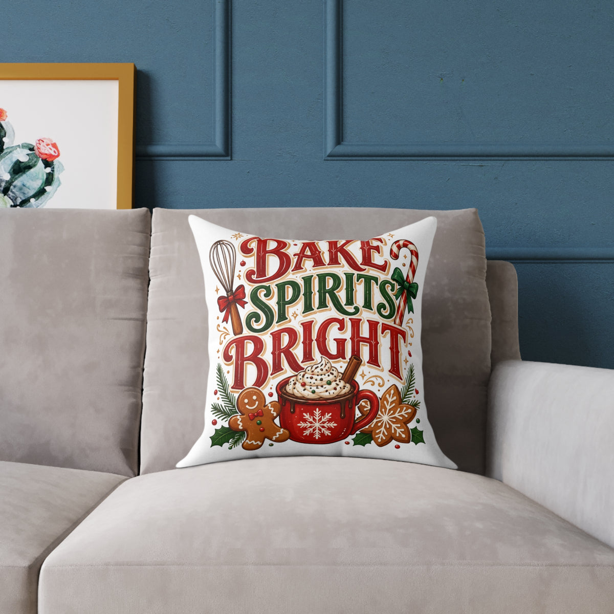 Christmas Bake Spirits Bright Square Poly Canvas Pillow