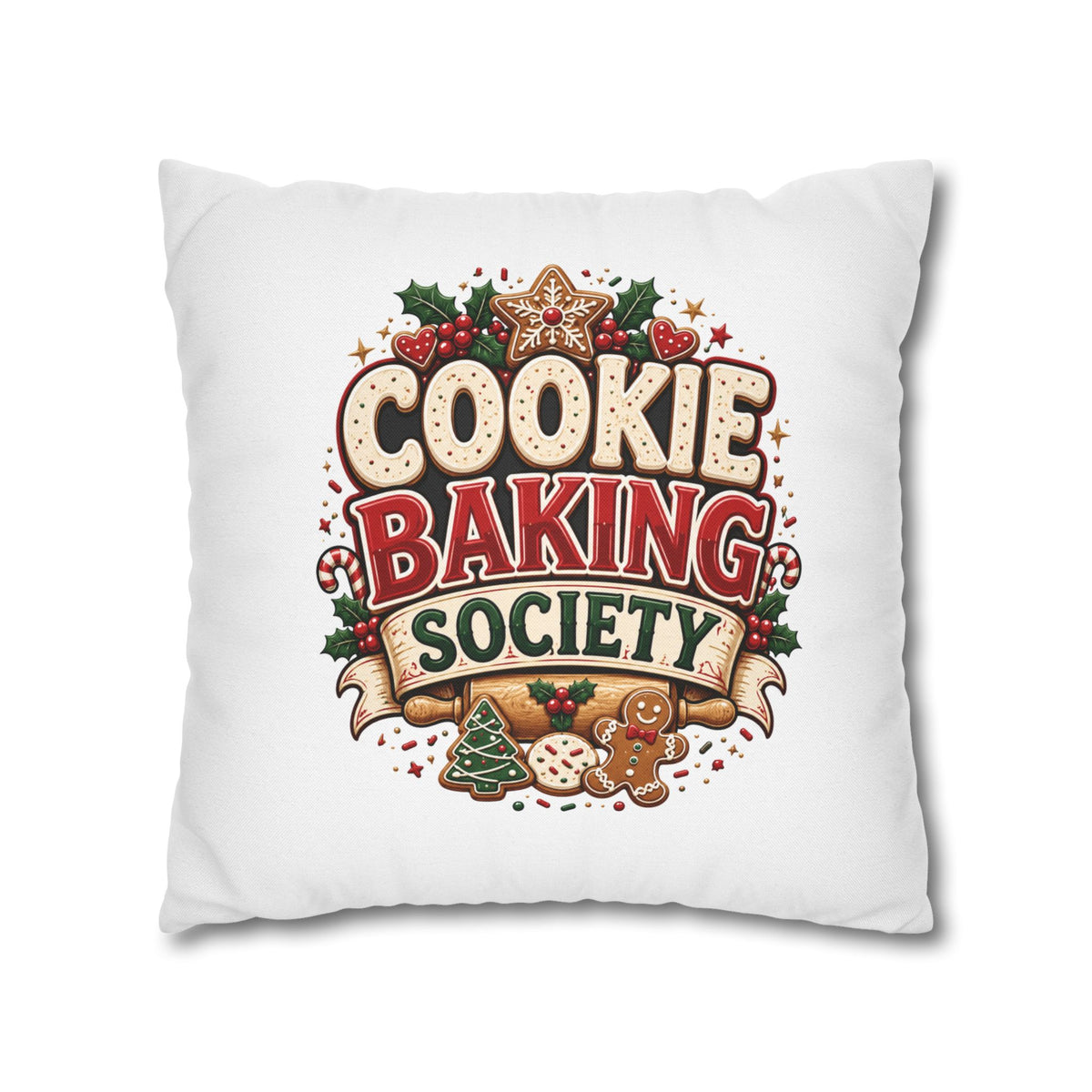 Christmas Cookie Baking Society Pillowcase — Holiday Baking Decorative Throw Pillow Cover