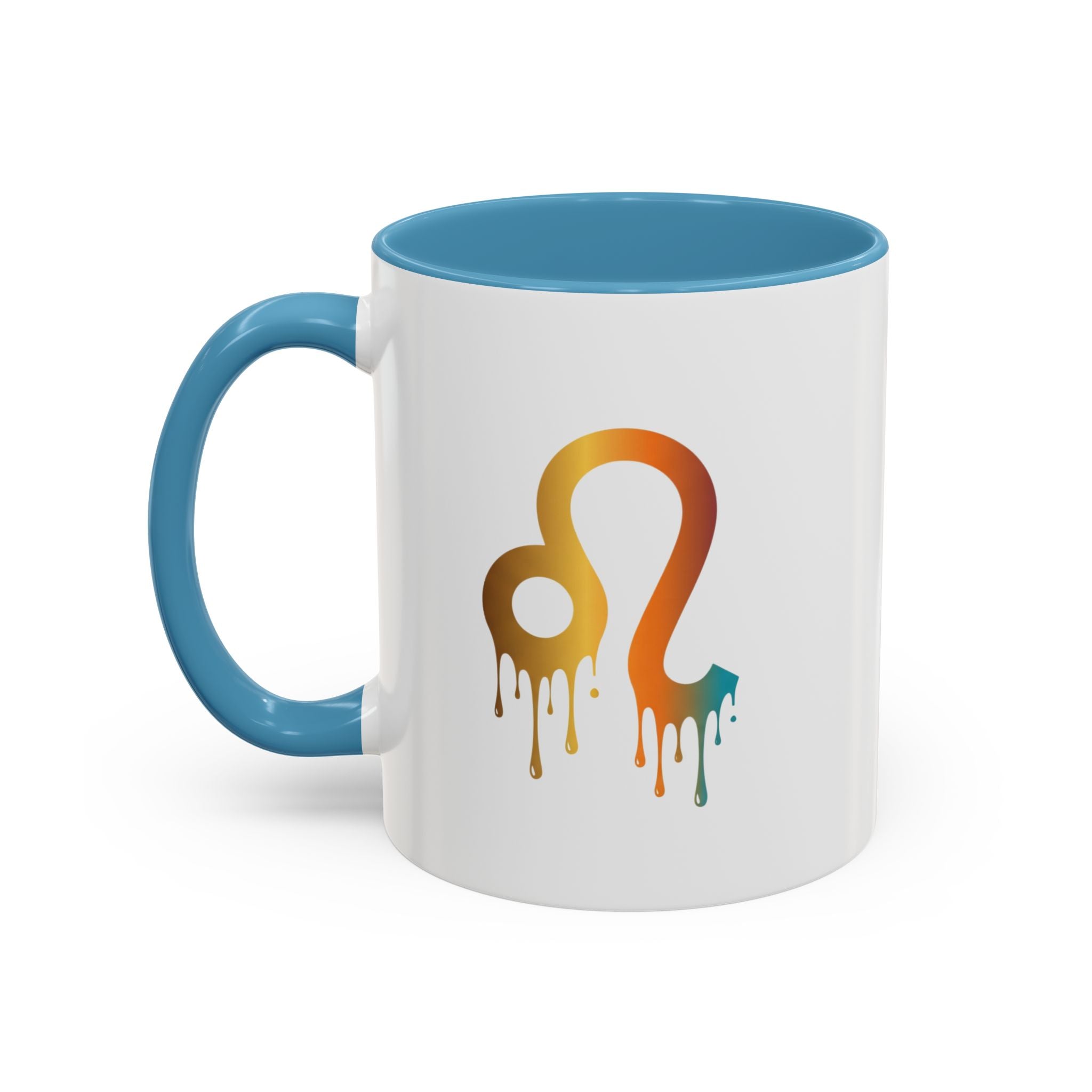 Leo Zodiac Coffee Mug — Dripping Rainbow Leo Symbol Accent Mug