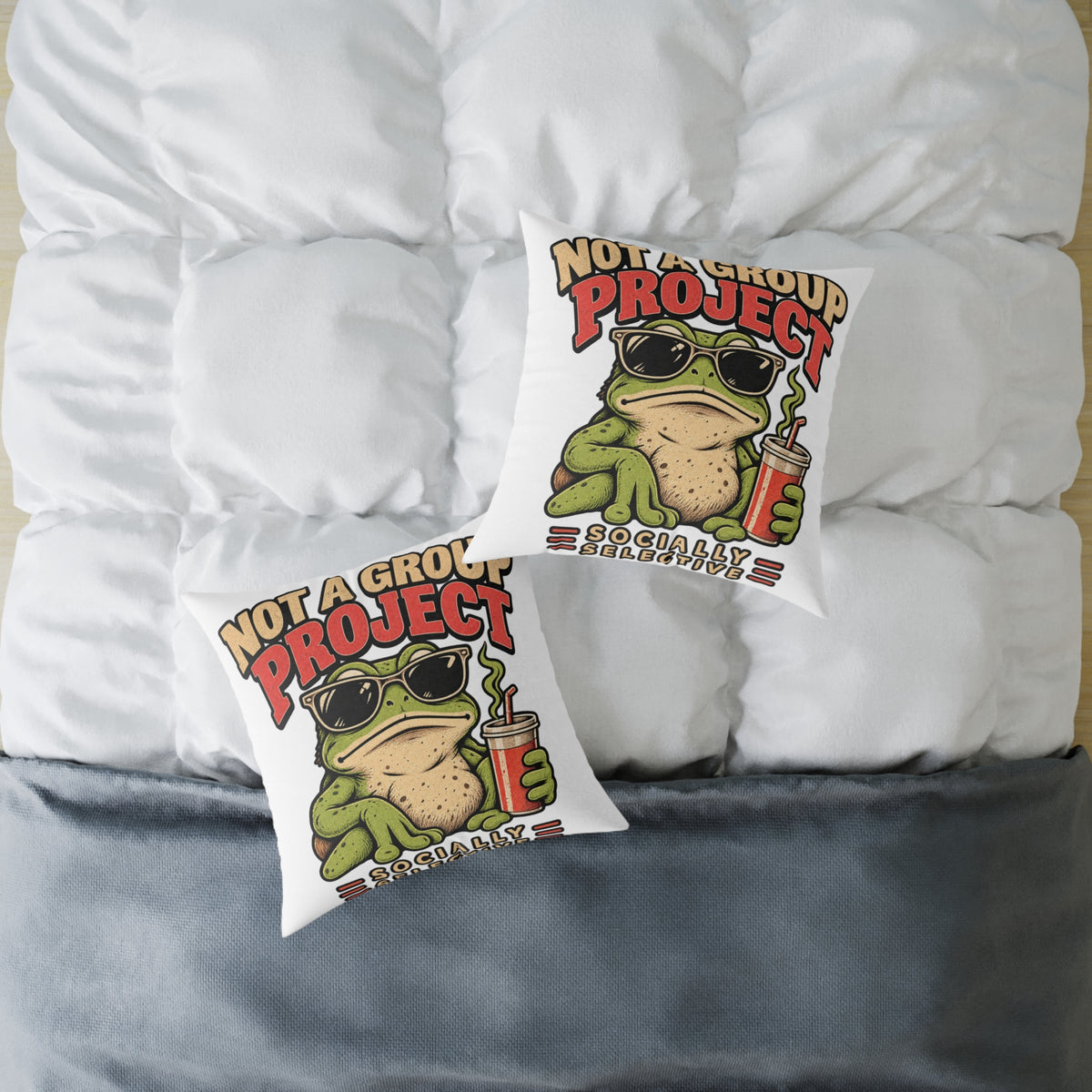 Not a Group Project Frog Pillow — Funny Introvert Decorative Throw Pillow