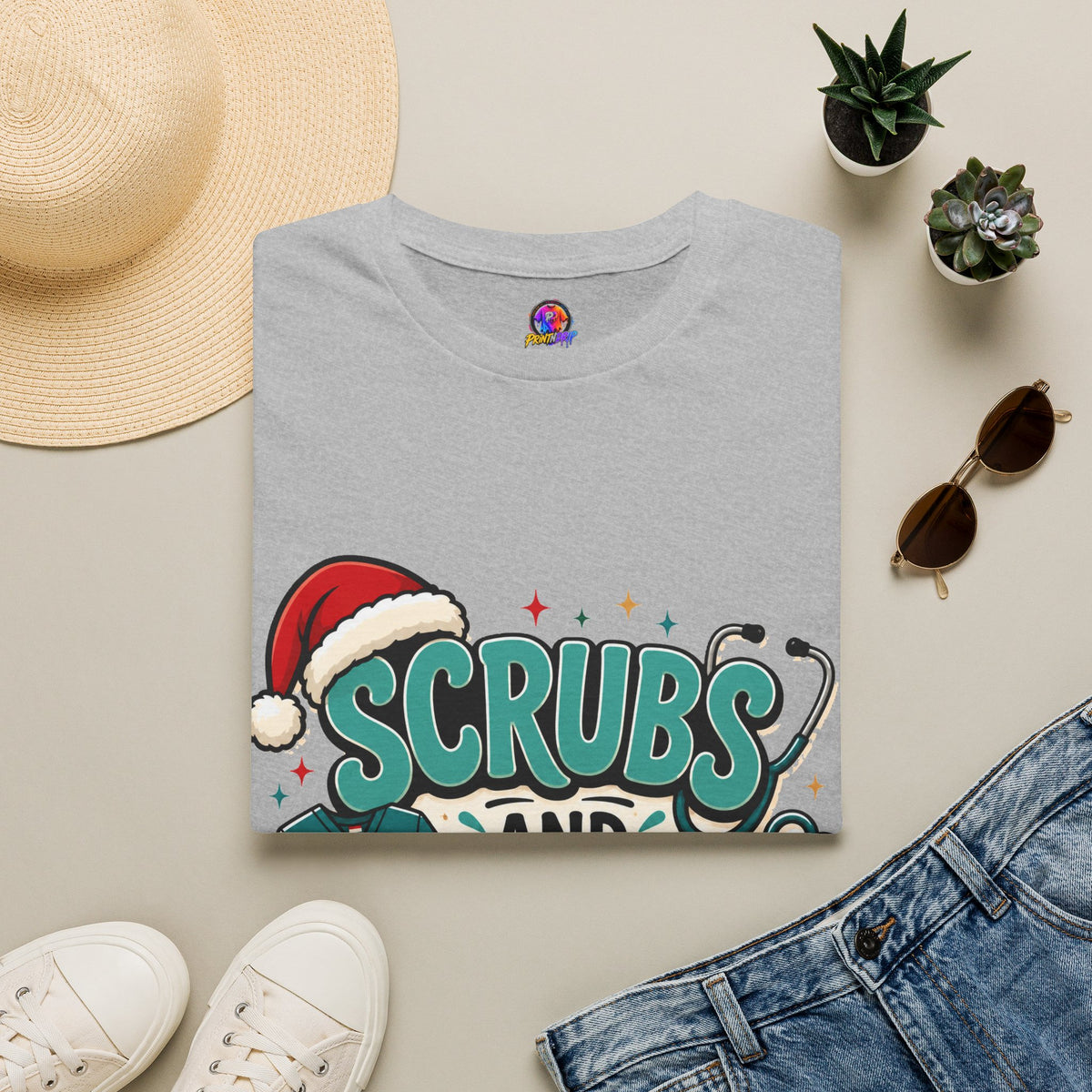 Scrubs and Santa Christmas T-Shirt — Cute Holiday Nurse Tee