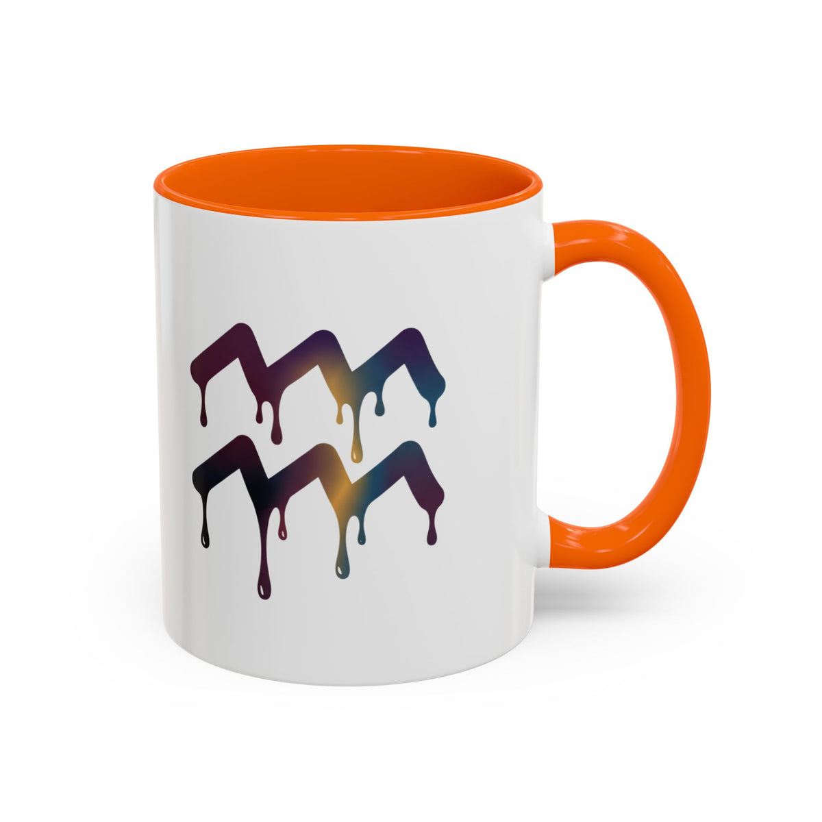 Aquarius Zodiac Dripping Rainbow Chevron Accent Coffee Mug —  Color-Accent Ceramic Mug