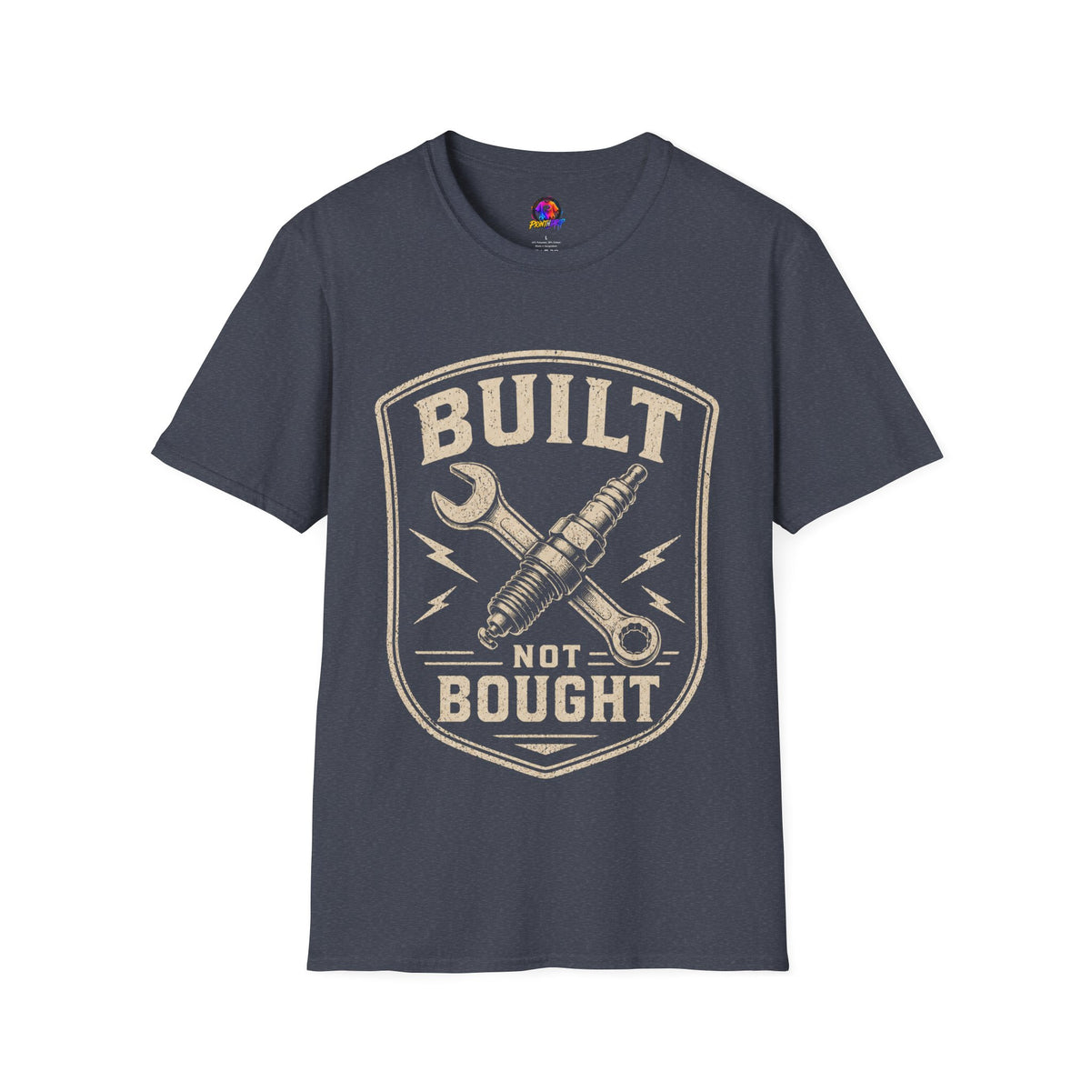 Built Not Bought T-Shirt — Vintage Mechanic Wrench & Spark Plug Design