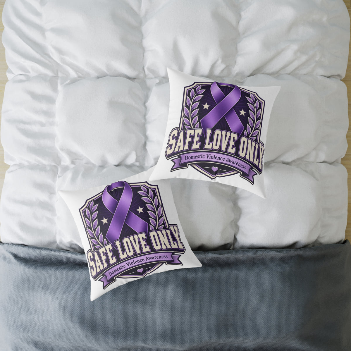 Square Poly Canvas Pillow — "Safe Love Only" Domestic Violence Awareness Accent Pillow
