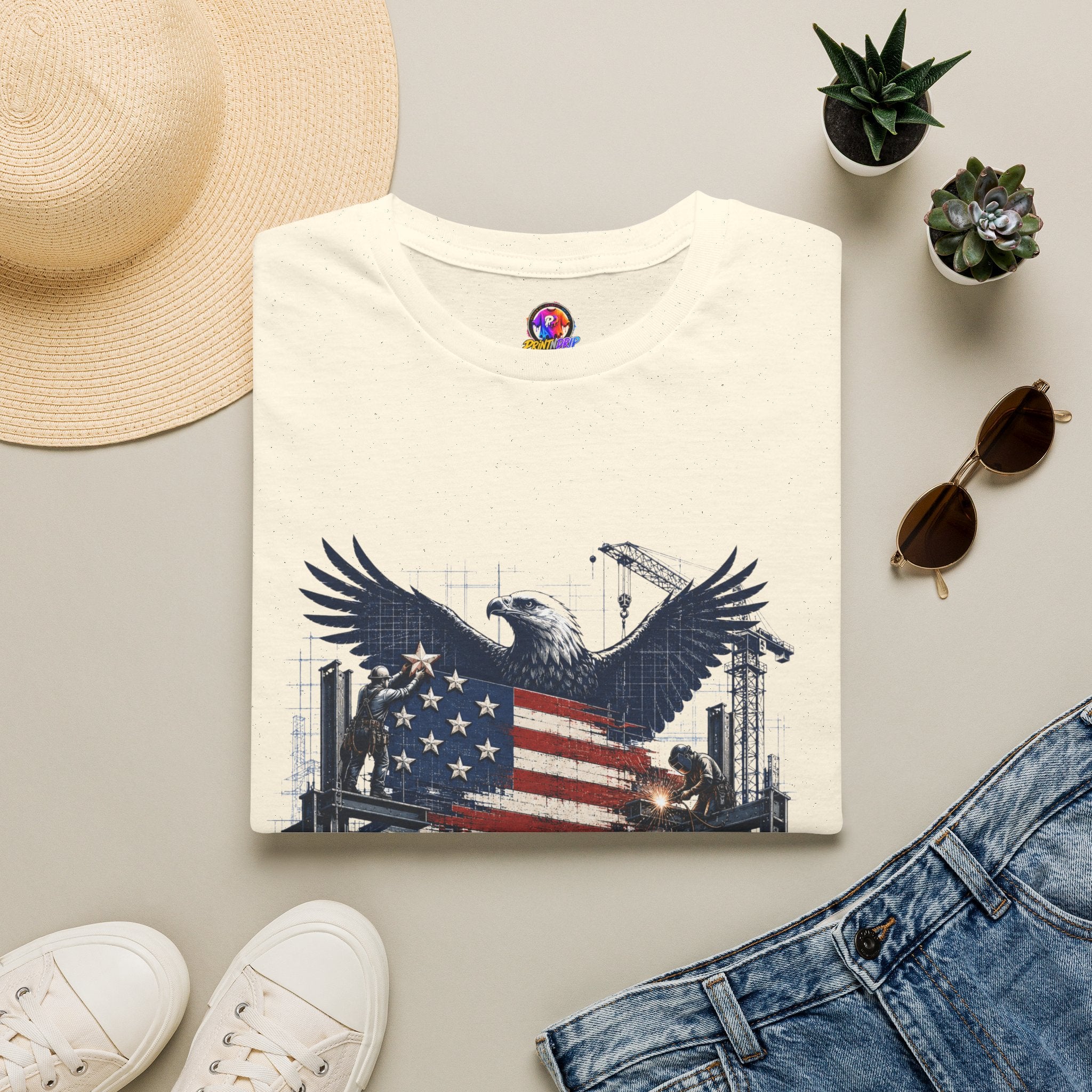 T-Shirt — 'America Is Still Under Construction' Patriotic Eagle Graphic