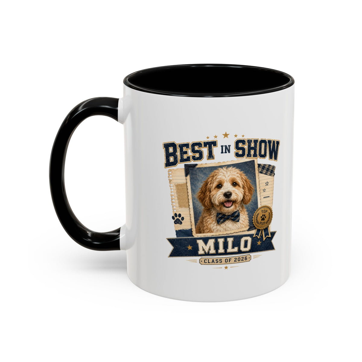 Milo Bailey Dog Dad Mom Best in Show Personalized Dog Mug — "Milo" Photo Accent Coffee Mug