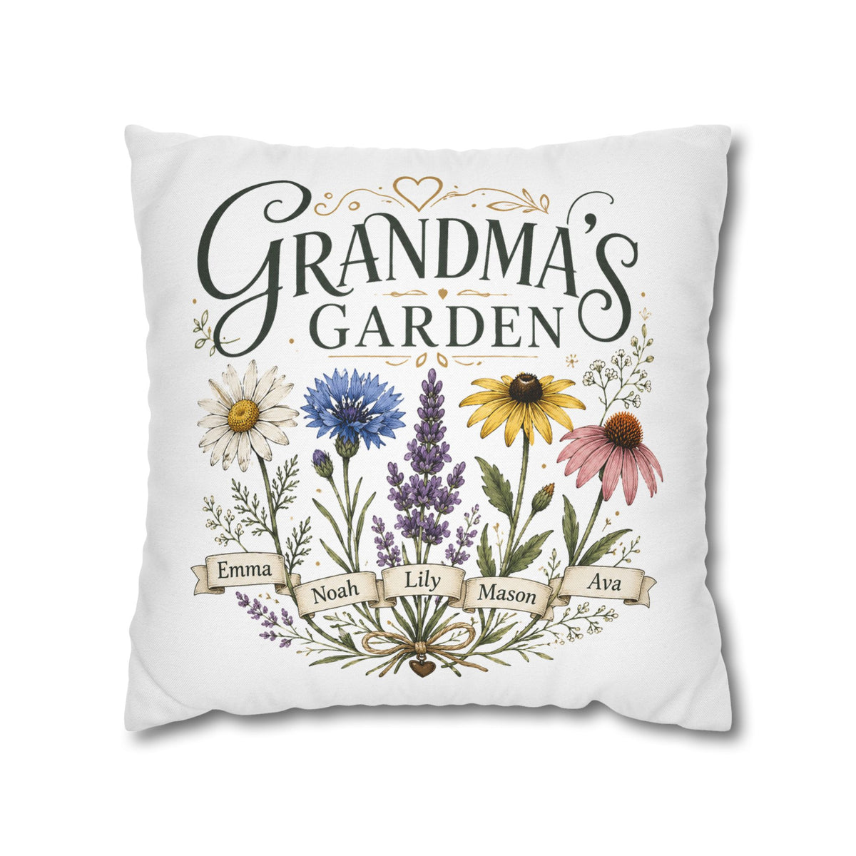 Grandma’s Garden Floral Pillowcase Milo Bailey Dog Dad Mom — Personalized Names Decorative Throw Pillow