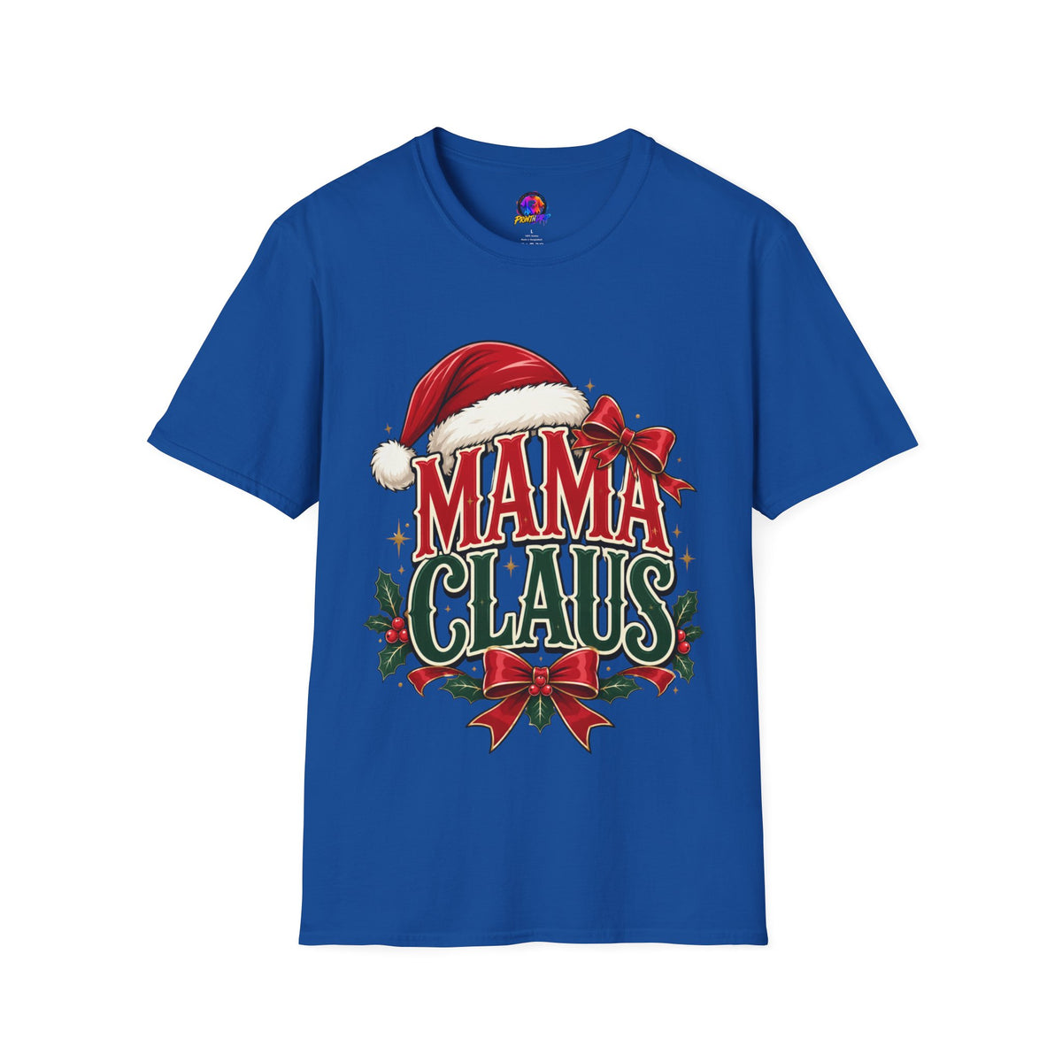 Mama Claus T-Shirt — Festive Christmas Mom Tee with Santa Hat & Bow