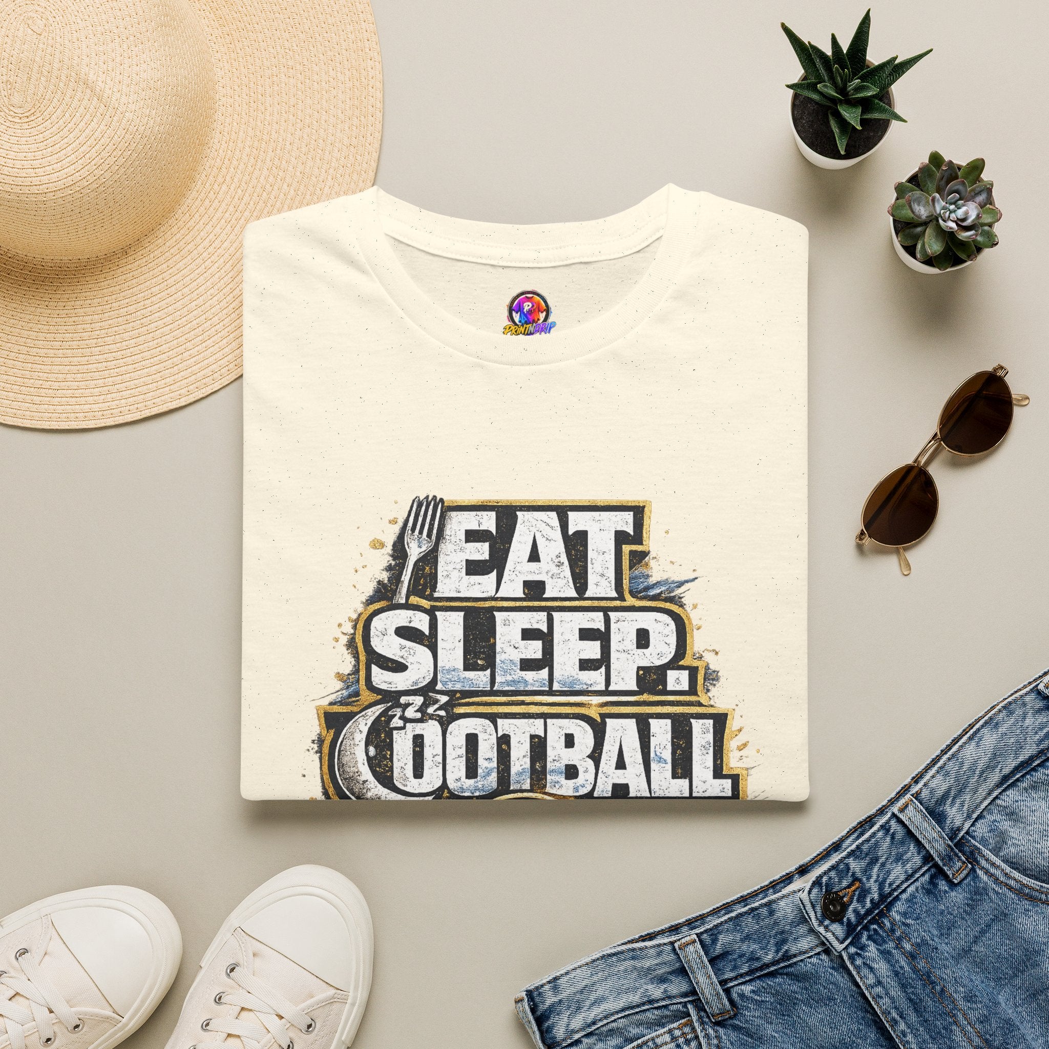 Football 'Eat Sleep Football Repeat' T-Shirt — Vintage Soccer Fan Tee