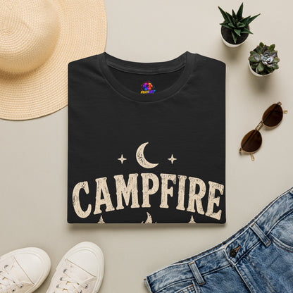 Campfire After Dark T-Shirt — Cozy Camping Moon & Trees Graphic