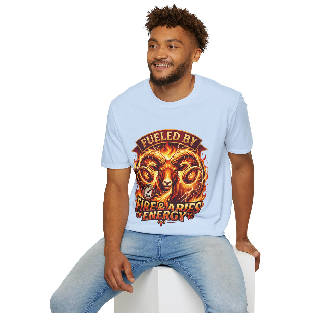 Aries Zodiac Fueled By Fire & Aries Energy T-Shirt — Zodiac Ram Graphic Tee