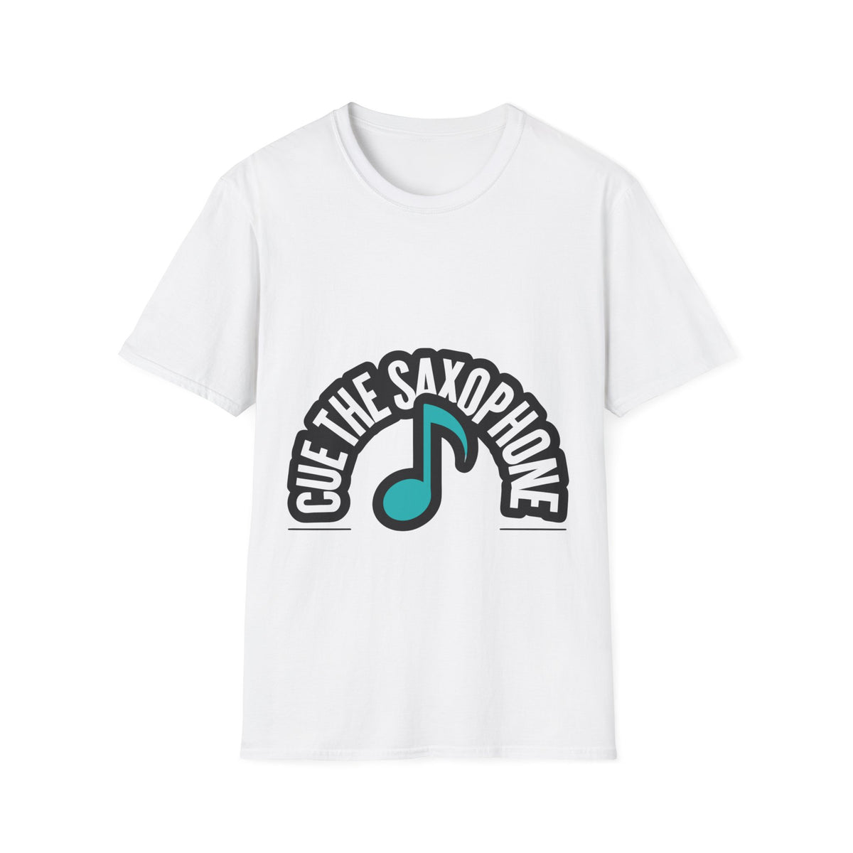 Cue The Saxophone Music Note T-Shirt - Teal Jazz Graphic Tee - Trending Now - September 2026