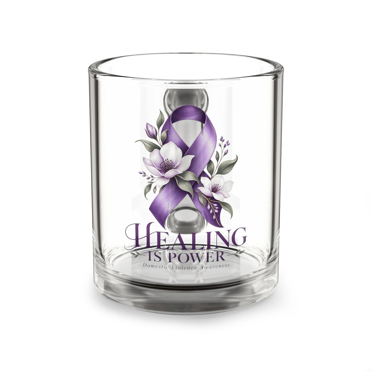 Healing Is Power Purple Ribbon Glass Mug — 10oz Domestic Violence Awareness Coffee Cup