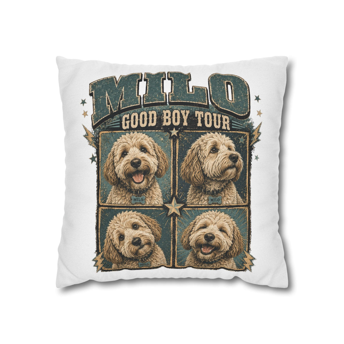 Dog Pillowcase— "MILO Good Boy Tour" Spun Polyester Throw Pillowcase Milo Bailey Dog Dad Mom