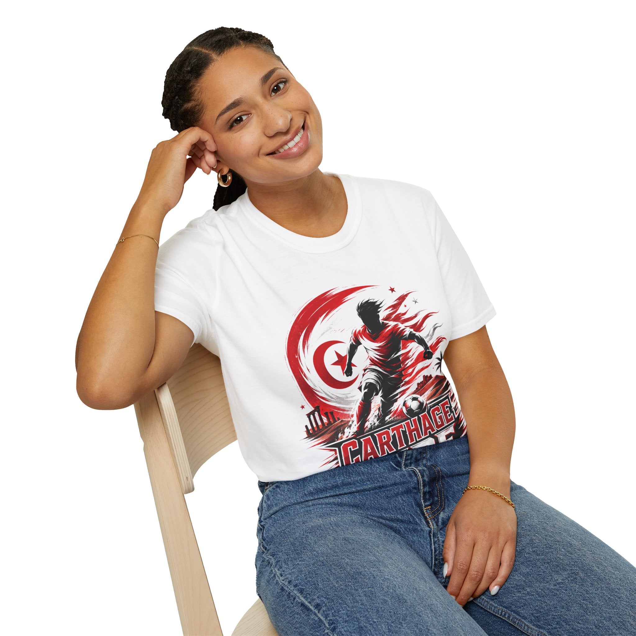 Tunisia Carthage Fire Soccer T-Shirt — Red Crescent Football Fan Tee
