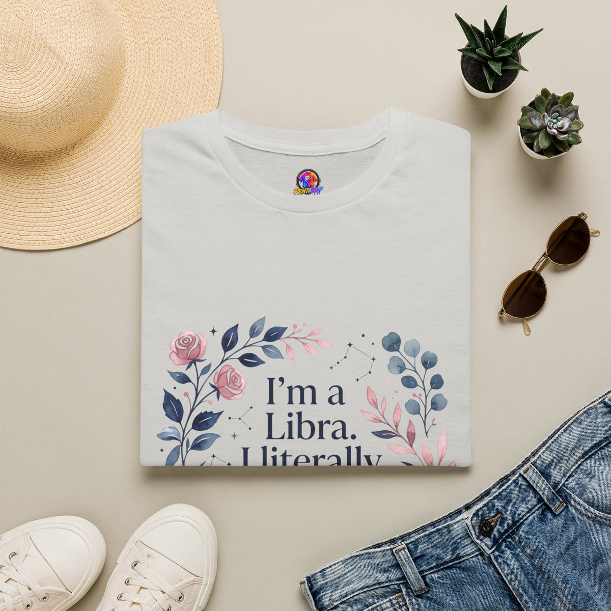 Libra Floral Zodiac T-Shirt — "I'm a Libra, I Literally Cannot Help Being Charming"