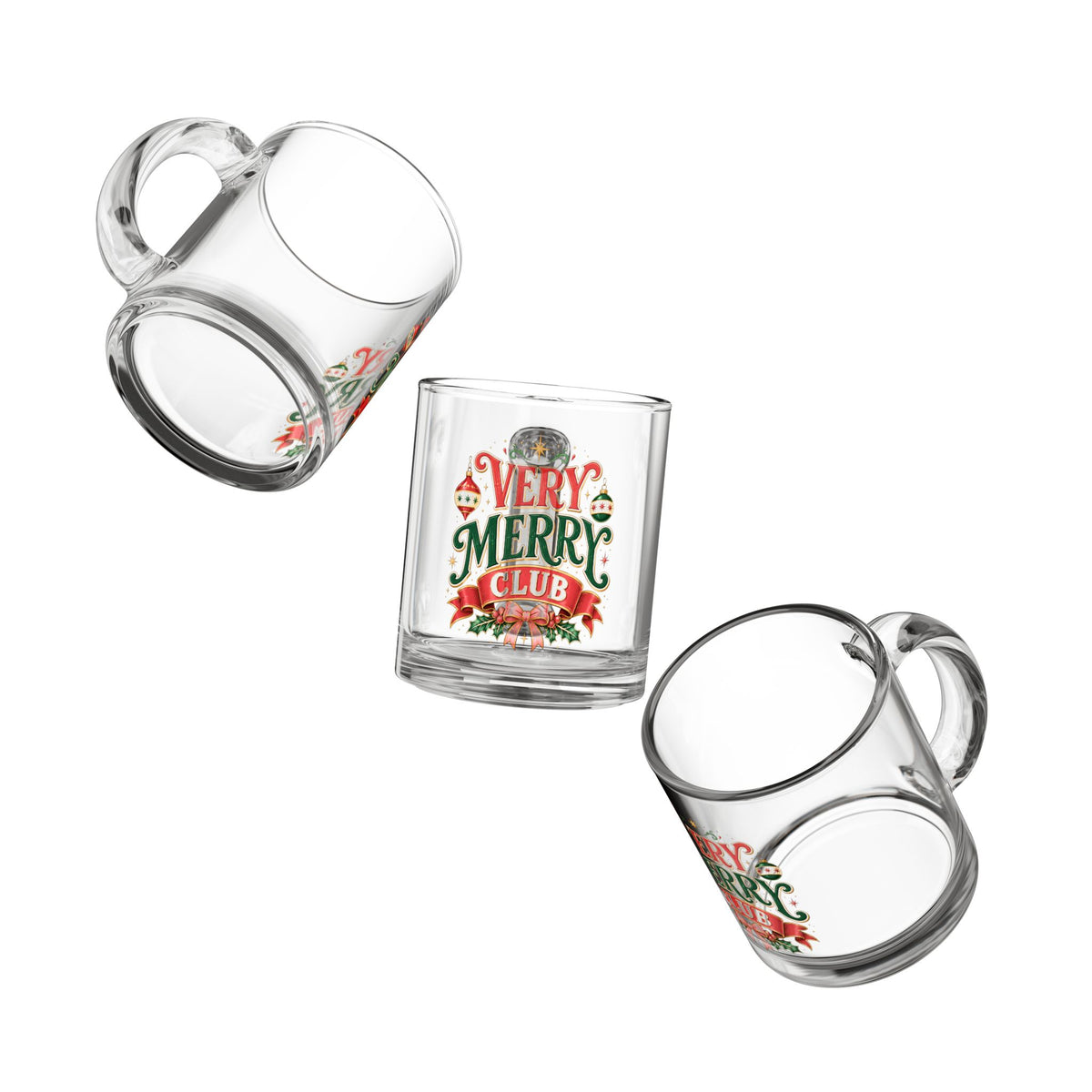 Christmas Glass Mug 10 oz Very Merry Club Glass Mug — 10oz Holiday Coffee Tea Cup