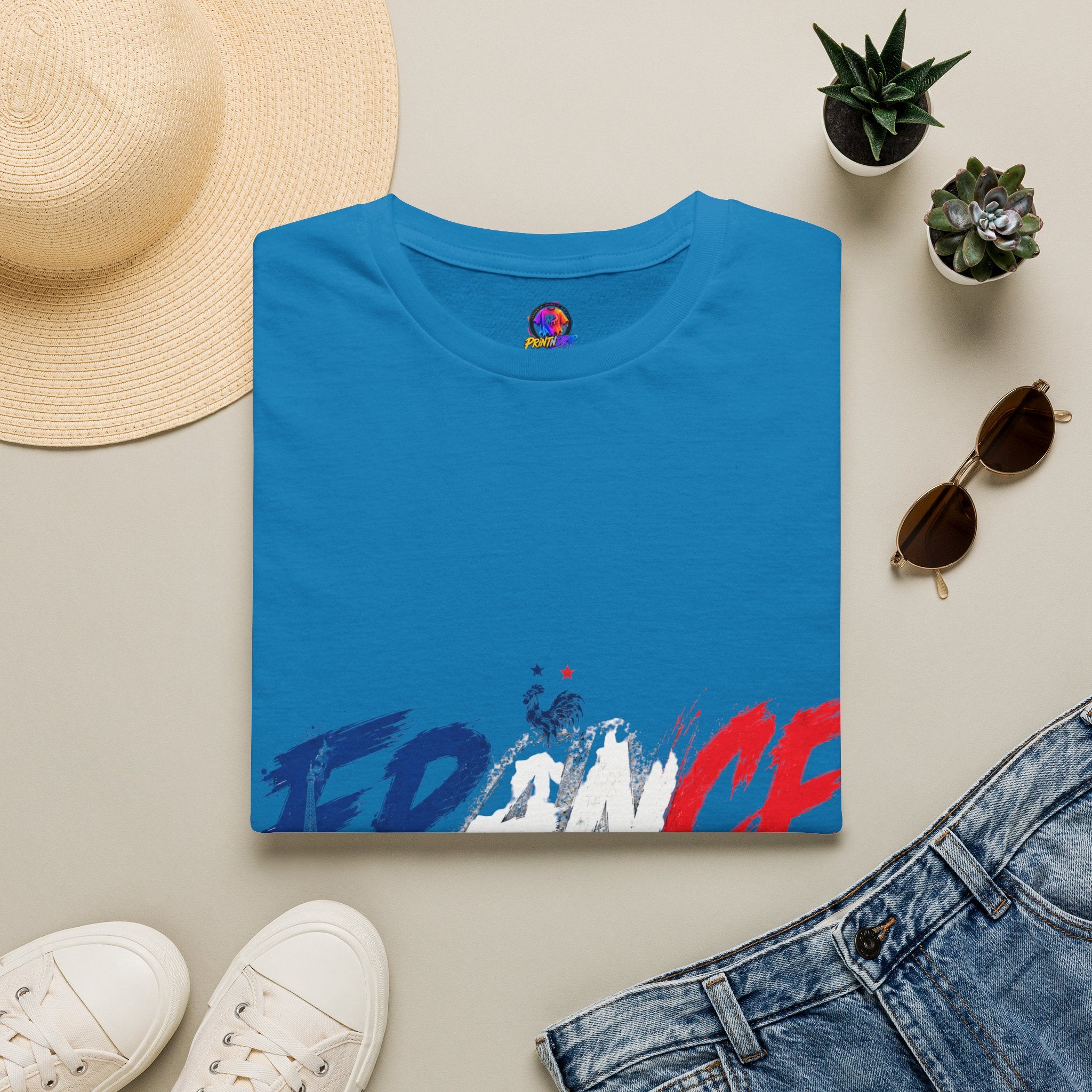 France Brushstroke Graphic T-Shirt — Tricolor Soccer/Travel Fan Tee