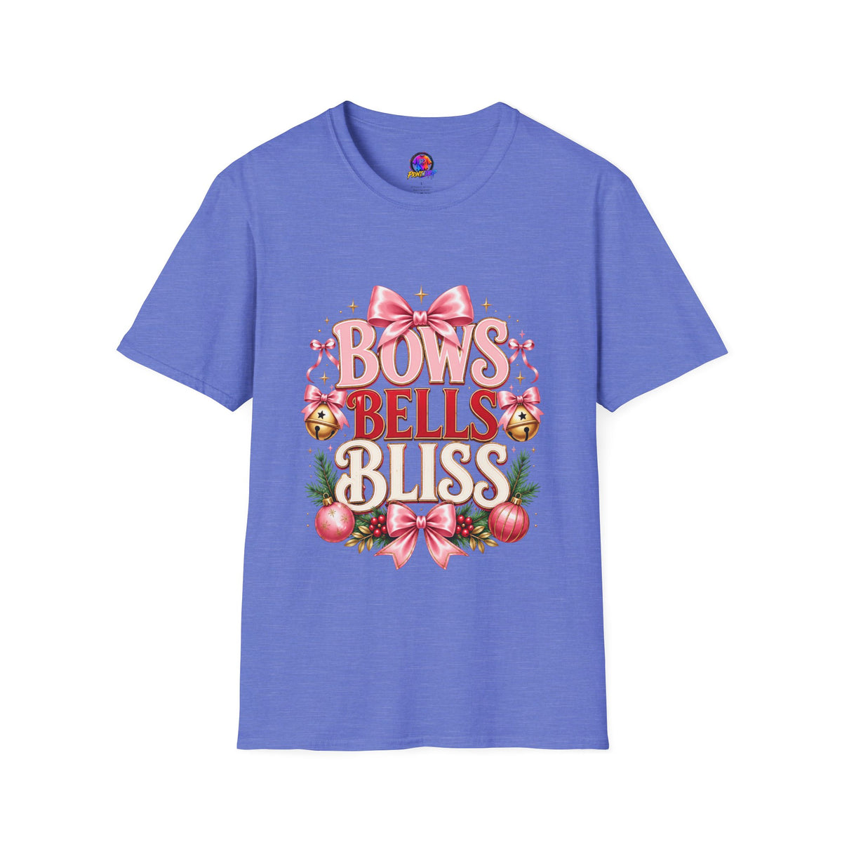 T-Shirt — "Bows Bells Bliss" Pink Holiday Graphic Tee