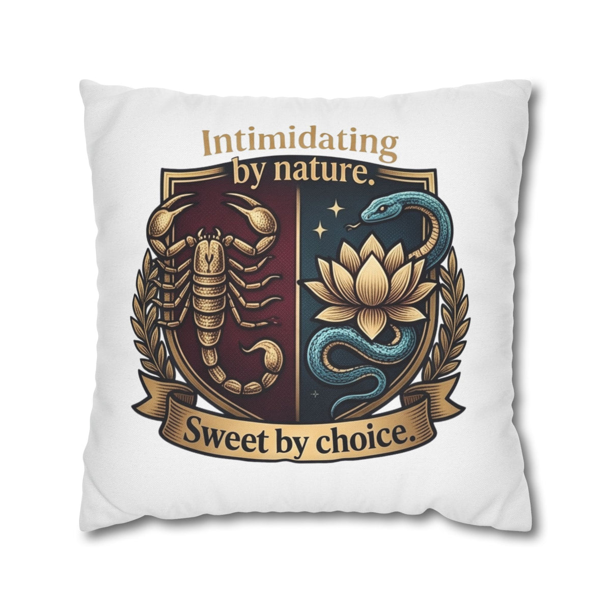 Scorpio Square Pillowcase: "Intimidating by Nature, Sweet by Choice" Scorpio Scorpion & Snake Floral Crest