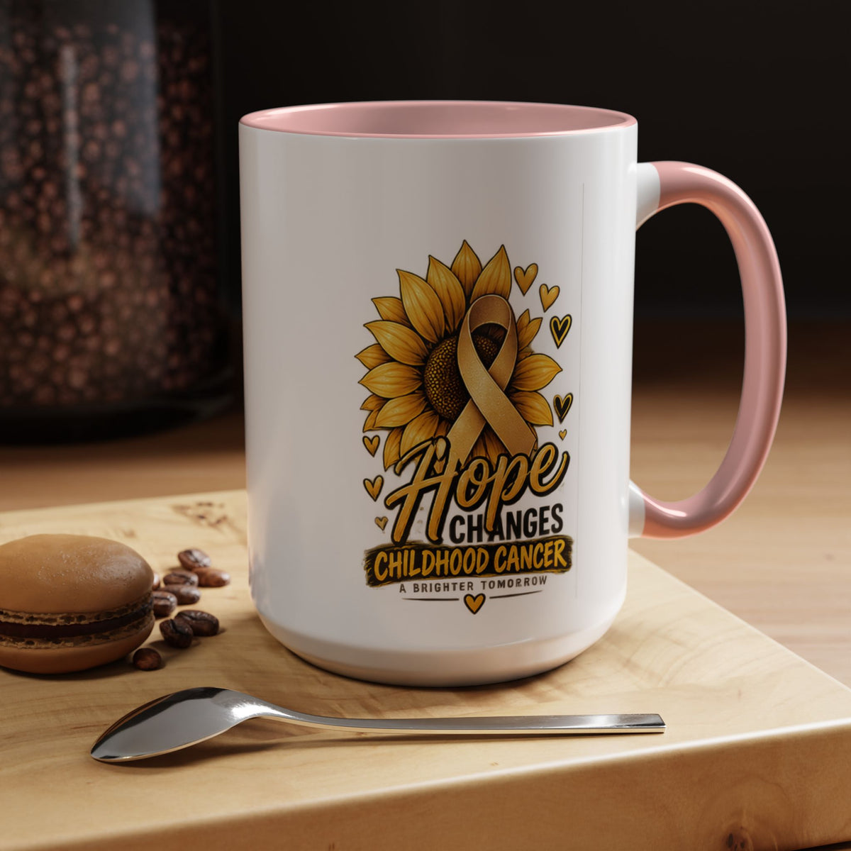 Hope Changes Childhood Cancer Mug – Gold Ribbon Sunflower Accent Coffee Cup (11/15oz)