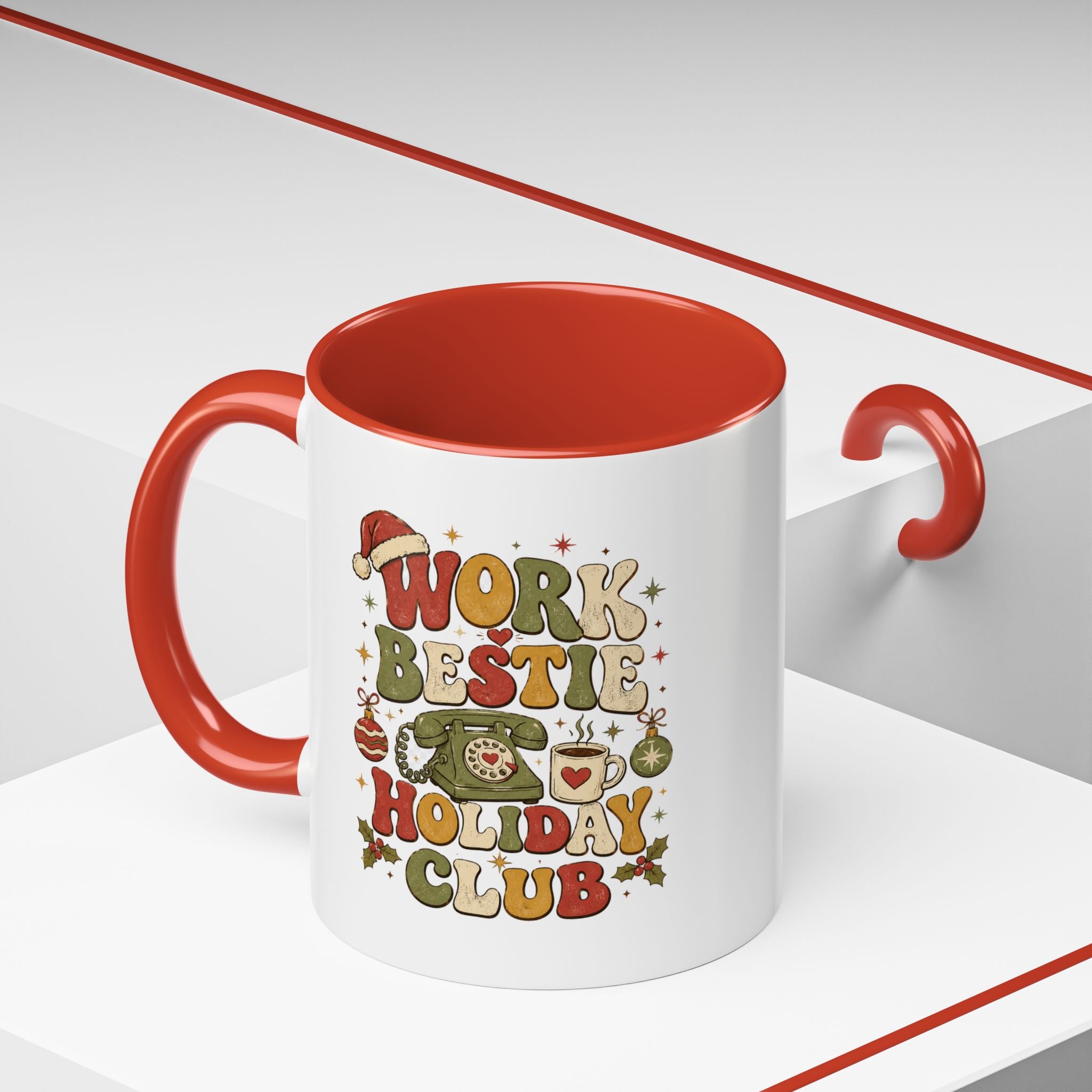 Modern Day Christmas Work Bestie Holiday Club Coffee Mug — Retro Christmas Accent Mug