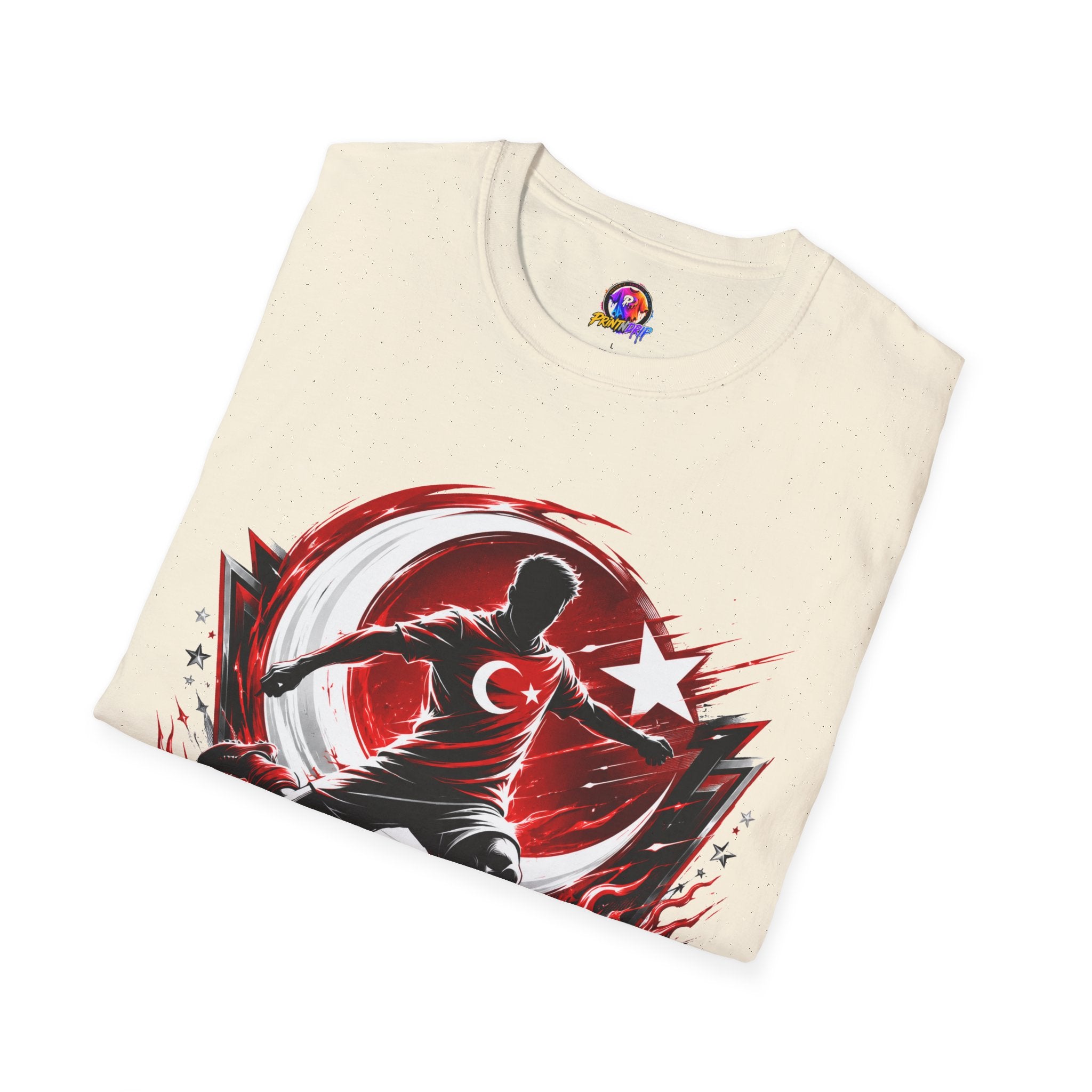 Turkey Crimson Flame Soccer T-Shirt — Turkish Crescent & Star Football Fan Tee