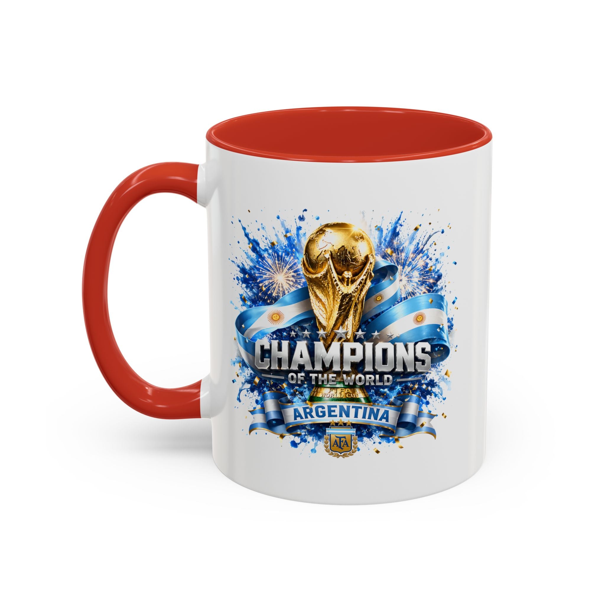 Argentina World Champions Coffee Mug — 'Champions of the World' Soccer Trophy Design