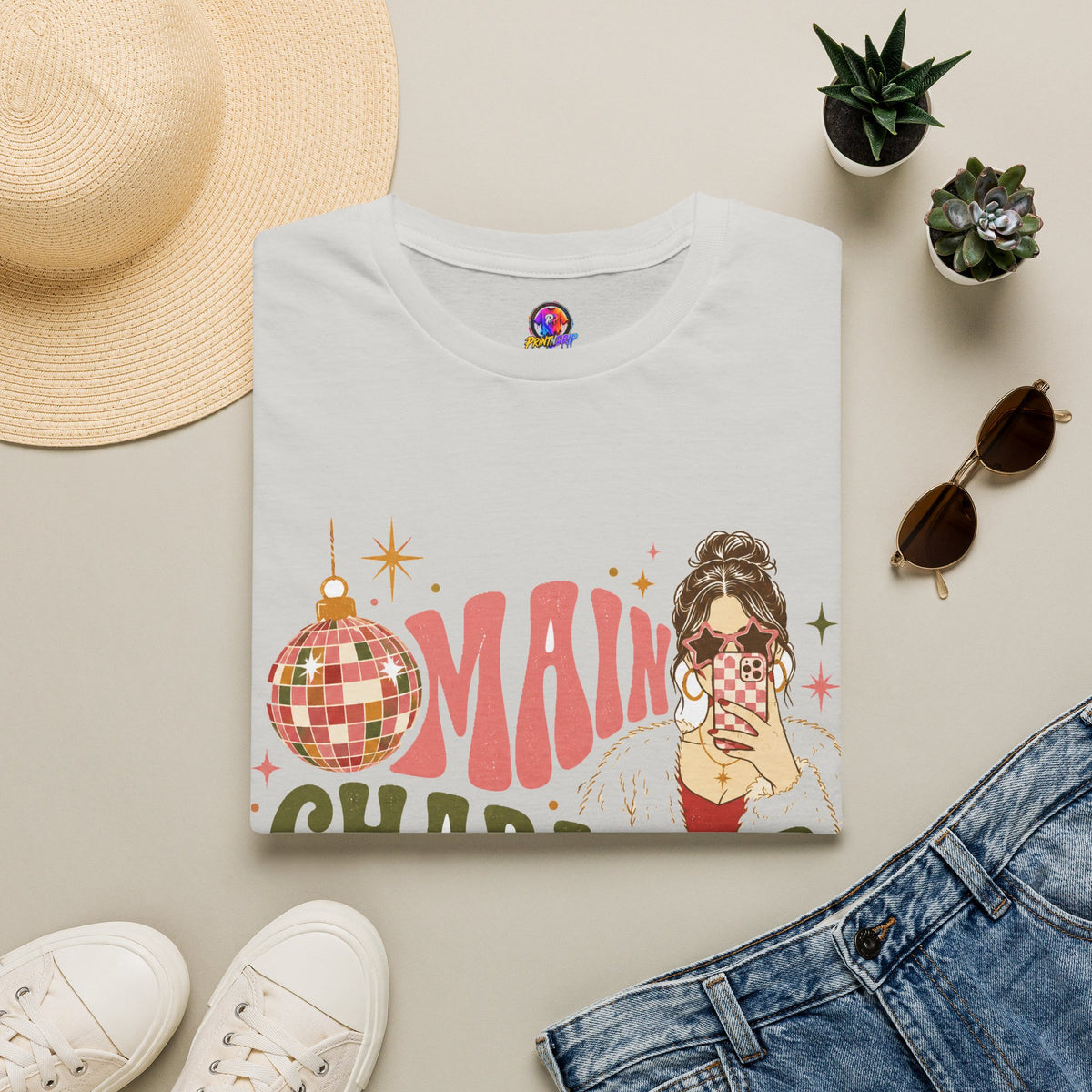 Christmas T-Shirt — "Main Character Christmas" Graphic Tee (Holiday Mom Aesthetic)