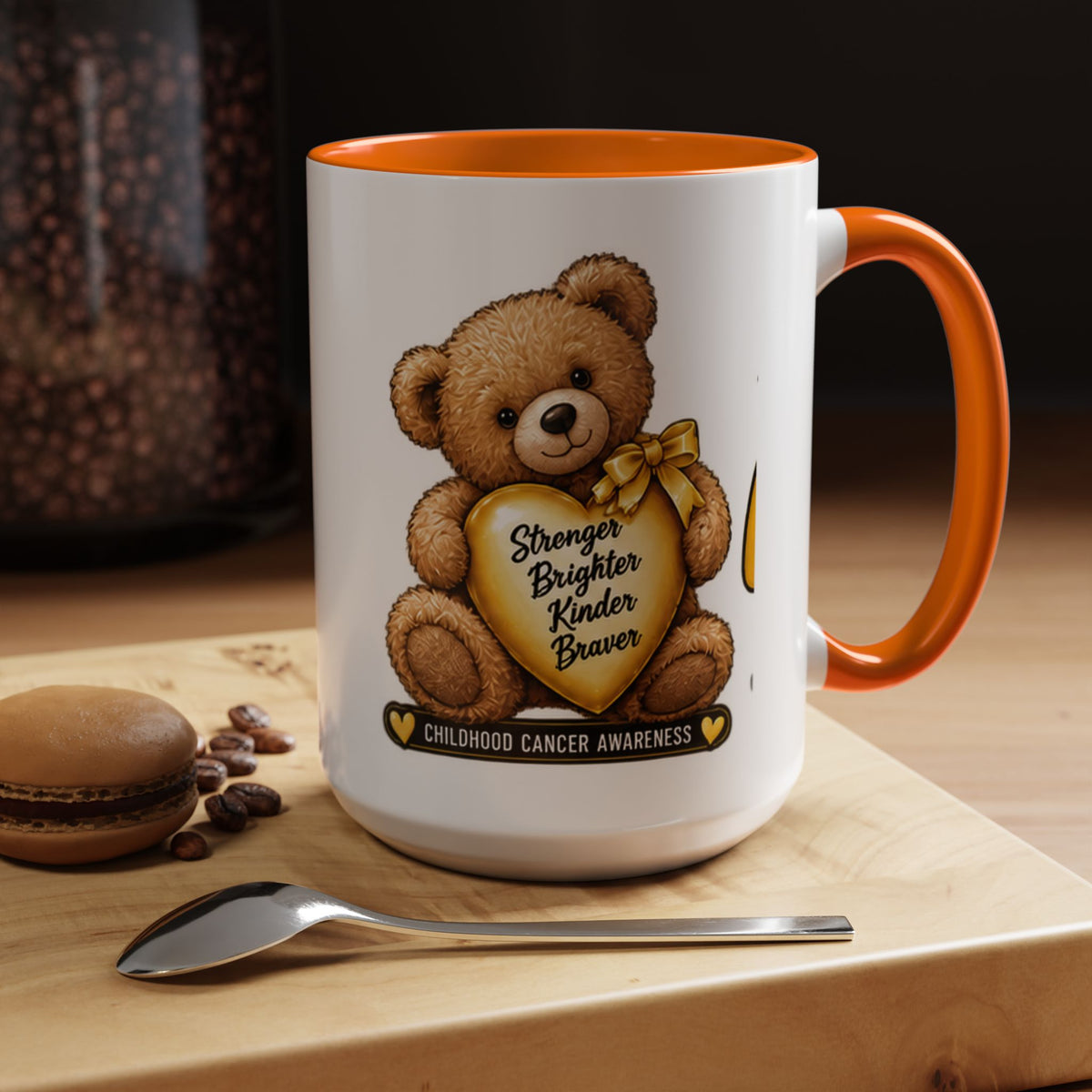 Gold Ribbon Teddy Bear Childhood Cancer Awareness Accent Mug (11/15oz)