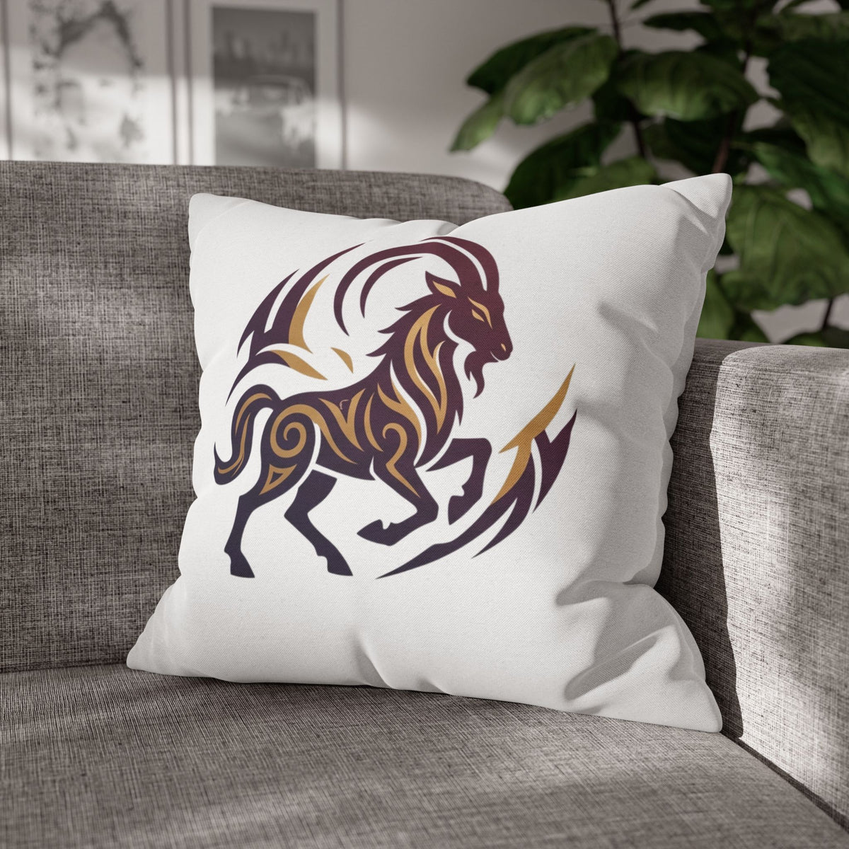 Capricorn Tribal Goat Decorative Pillowcase — Zodiac Accent Pillow