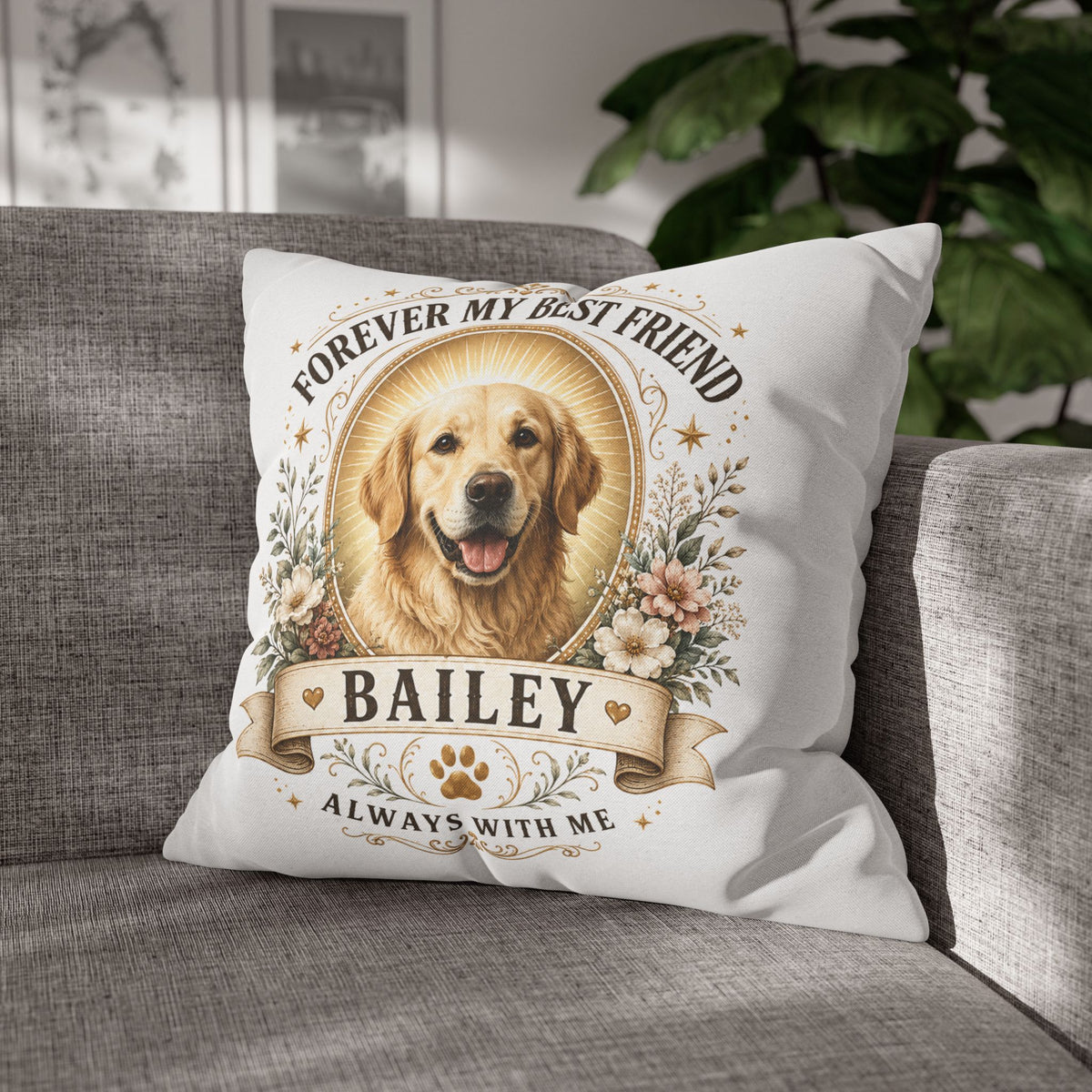 Forever My Best Friend Personalized Dog Photo Milo Bailey Dog Dad Mom Pillowcase — "Bailey" Memorial Throw Pillowcase
