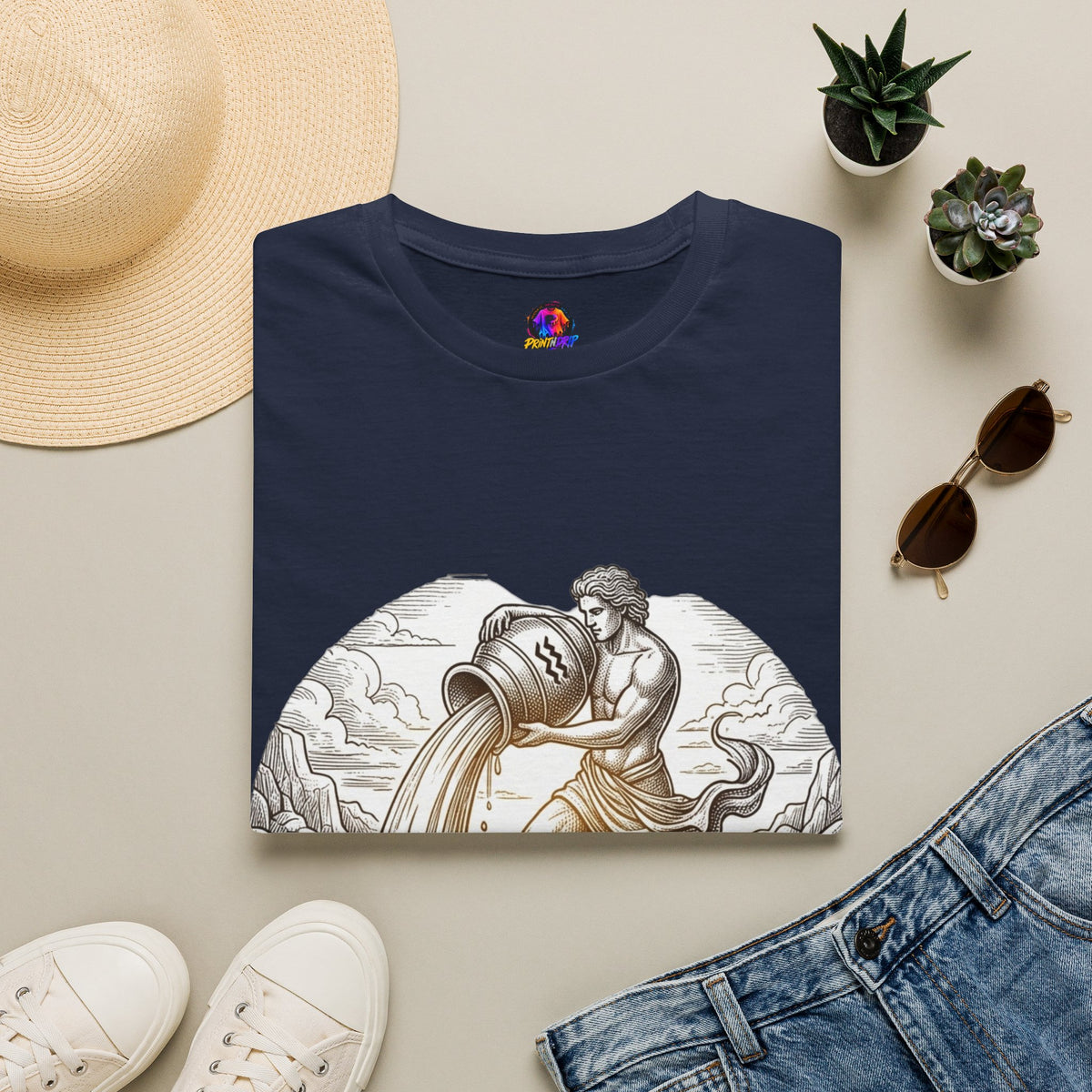 Aquarius Zodiac T-Shirt — Vintage Water Bearer Astrology Tee