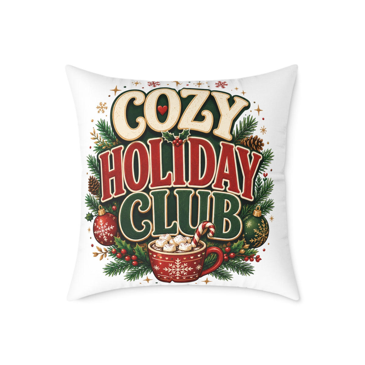 Christmas Cozy Holiday Club Throw Pillow – Festive Christmas Cocoa Decorative Cushion
