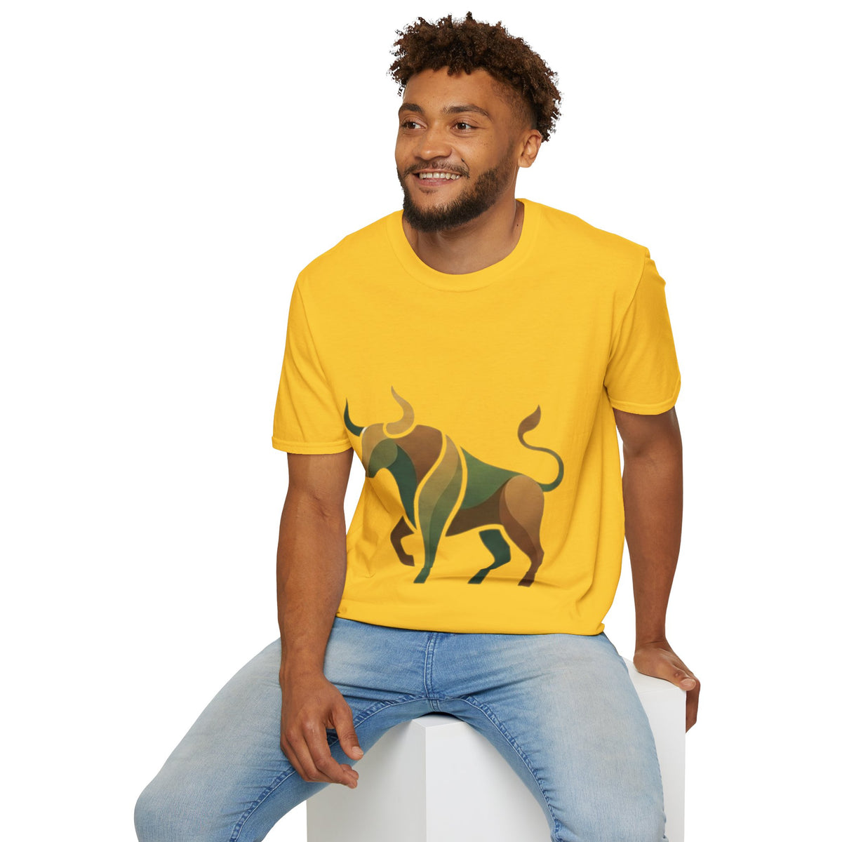 Bull Graphic T-Shirt — Earth Tone Geometric Taurus Design