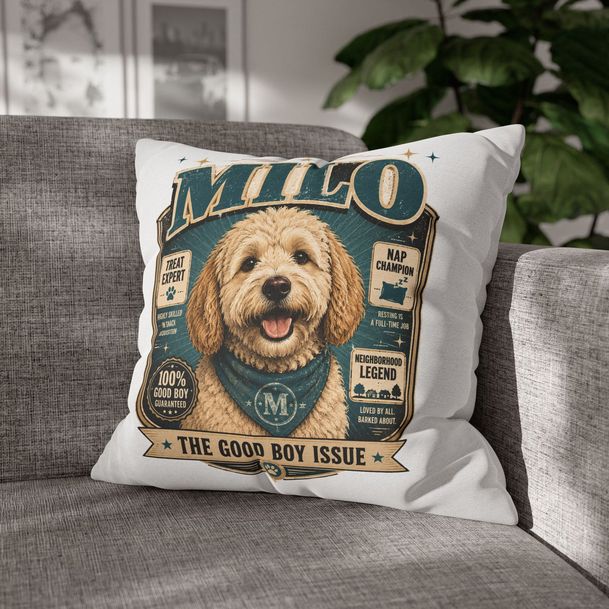 Milo 'The Good Boy Issue' Decorative Pillowcase Milo Bailey Dog Dad Mom