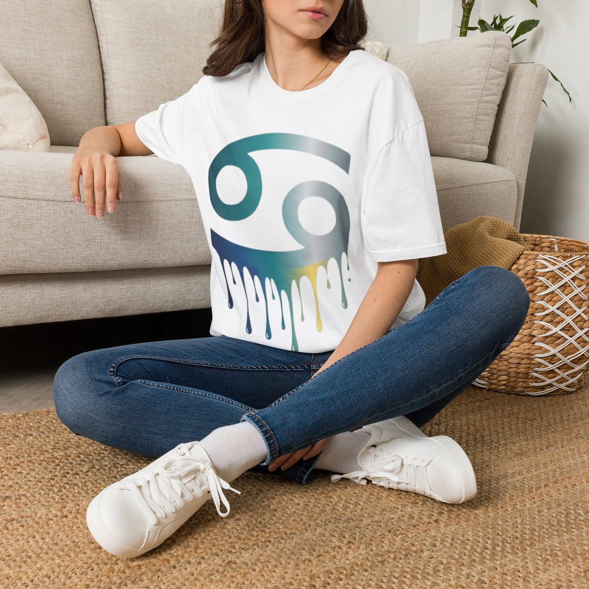 Cancer Zodiac T‑Shirt — Dripping Gradient Astrology Tee (Cancer Symbol)