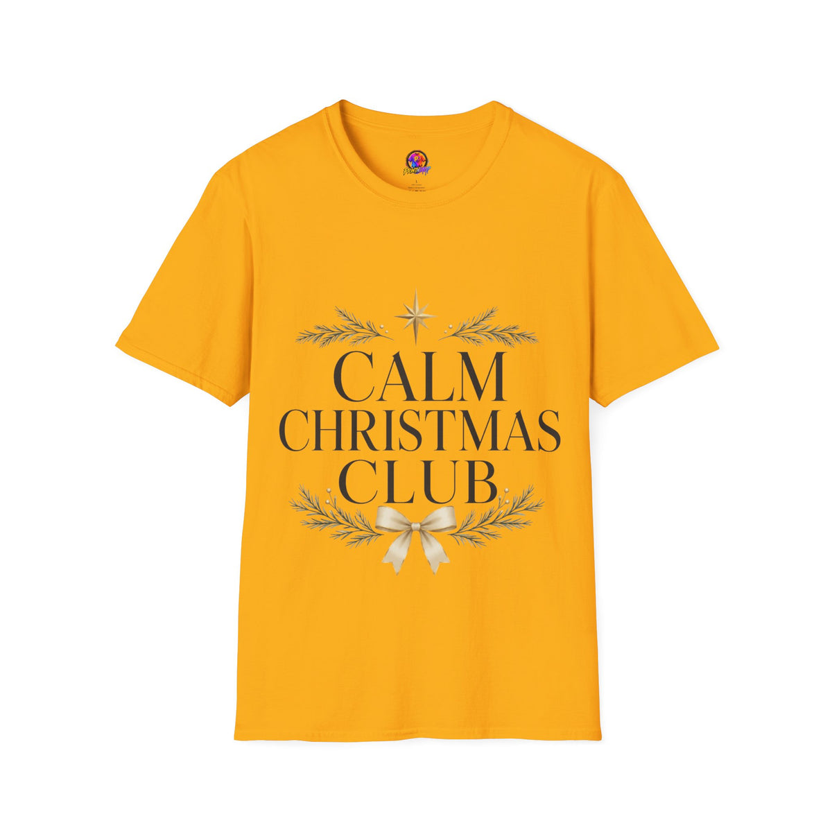 Calm Christmas Club T-Shirt — Holiday Relaxed Tee with Star & Pine Design
