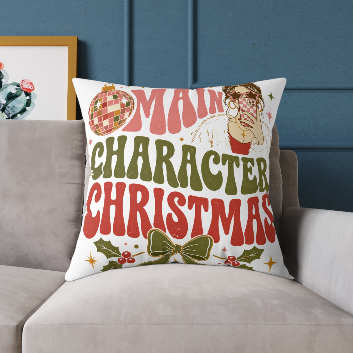 Modern Day Christmas Main Character Christmas Square Poly Canvas Pillow
