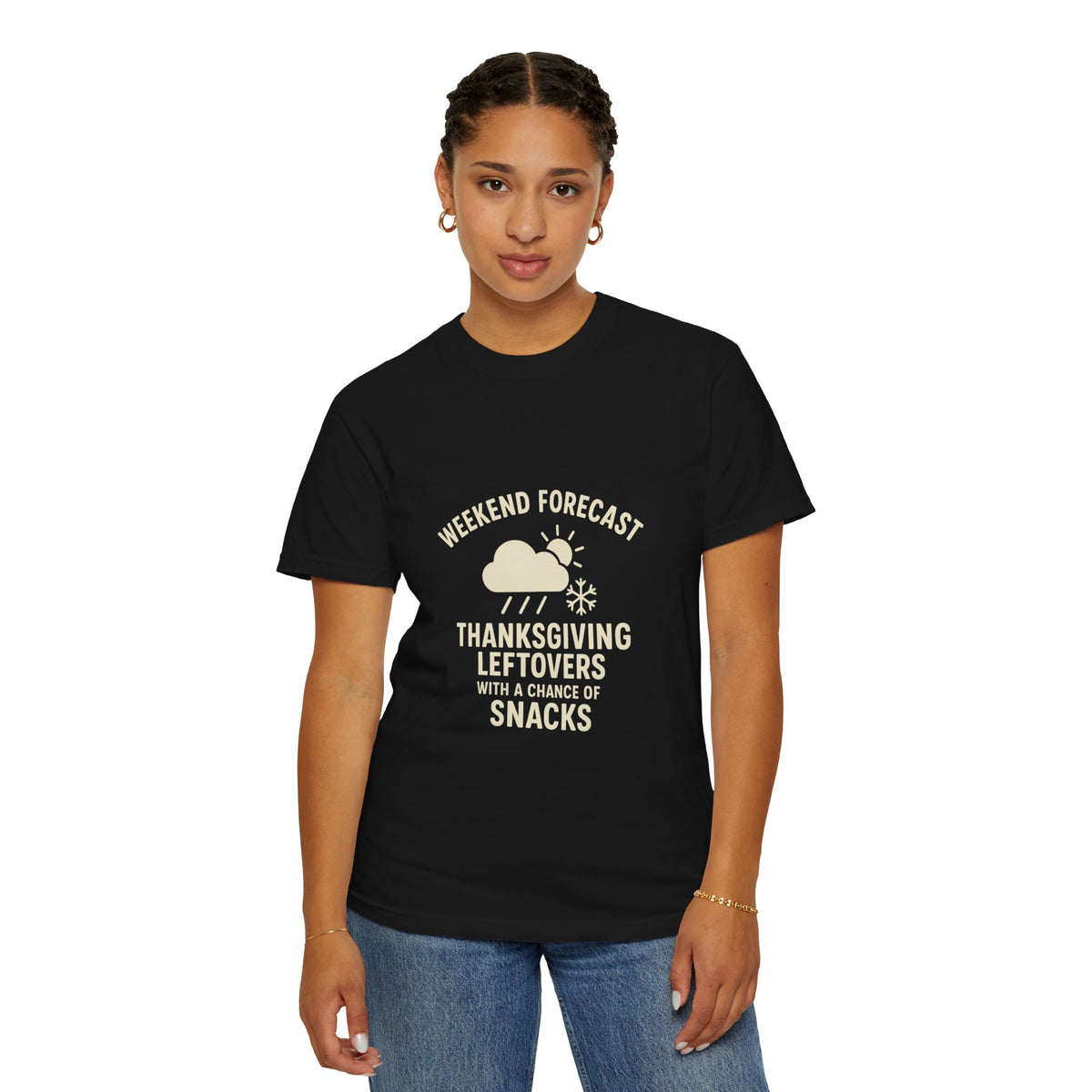 Thanksgiving Leftovers T-Shirt — “Weekend Forecast: Thanksgiving Leftovers with a Chance of Snacks” - Trending Now - October 2026
