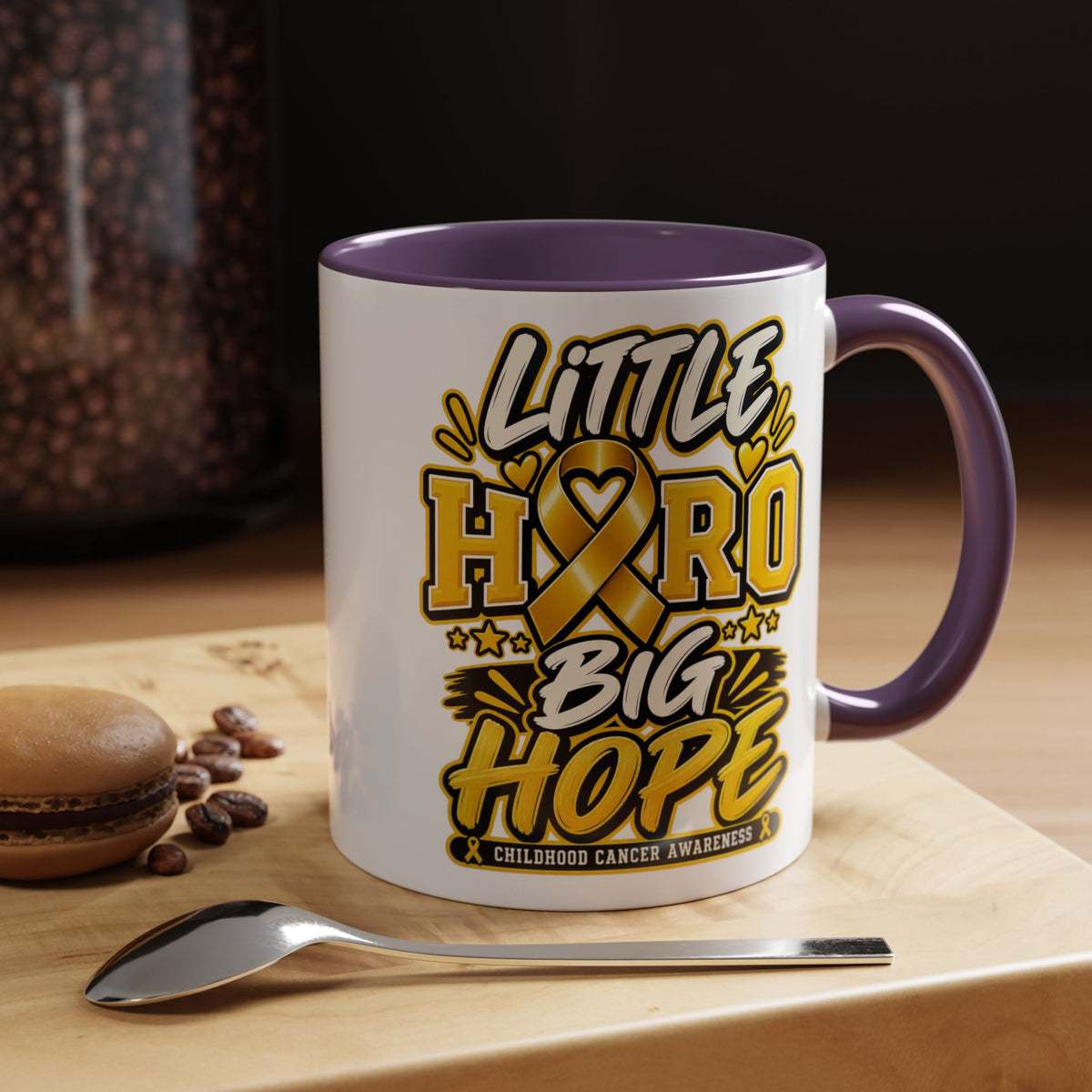 Little Hero Big Hope Coffee Mug — Childhood Cancer Awareness Accent Mug (11/15 oz)
