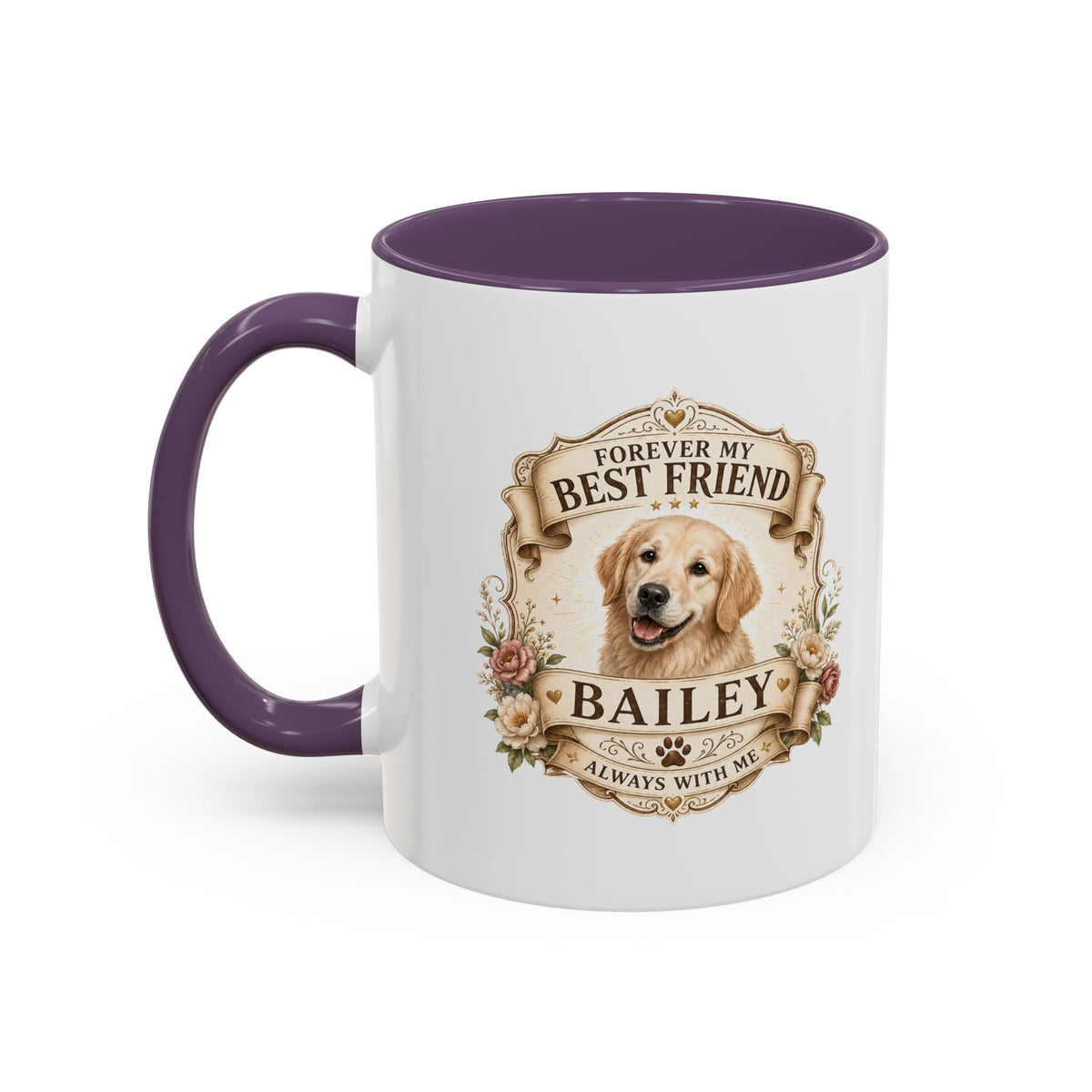 Milo Bailey Dog Dad Mom Personalized Dog Coffee Mug – "Forever My Best Friend" Golden Retriever Accent Mug