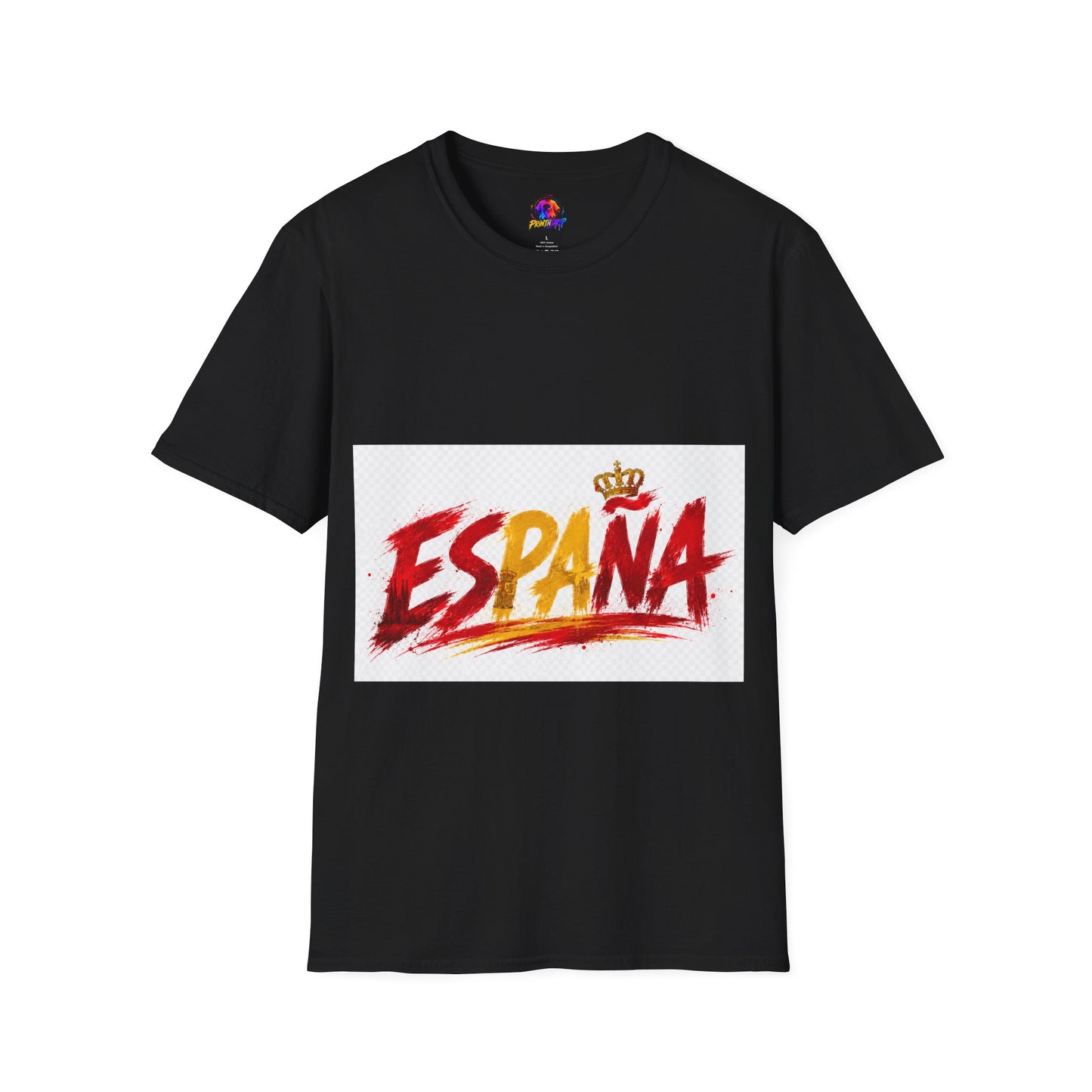 Spain  Graphic T-Shirt — Spanish Flag Brushstroke Design with Crown
