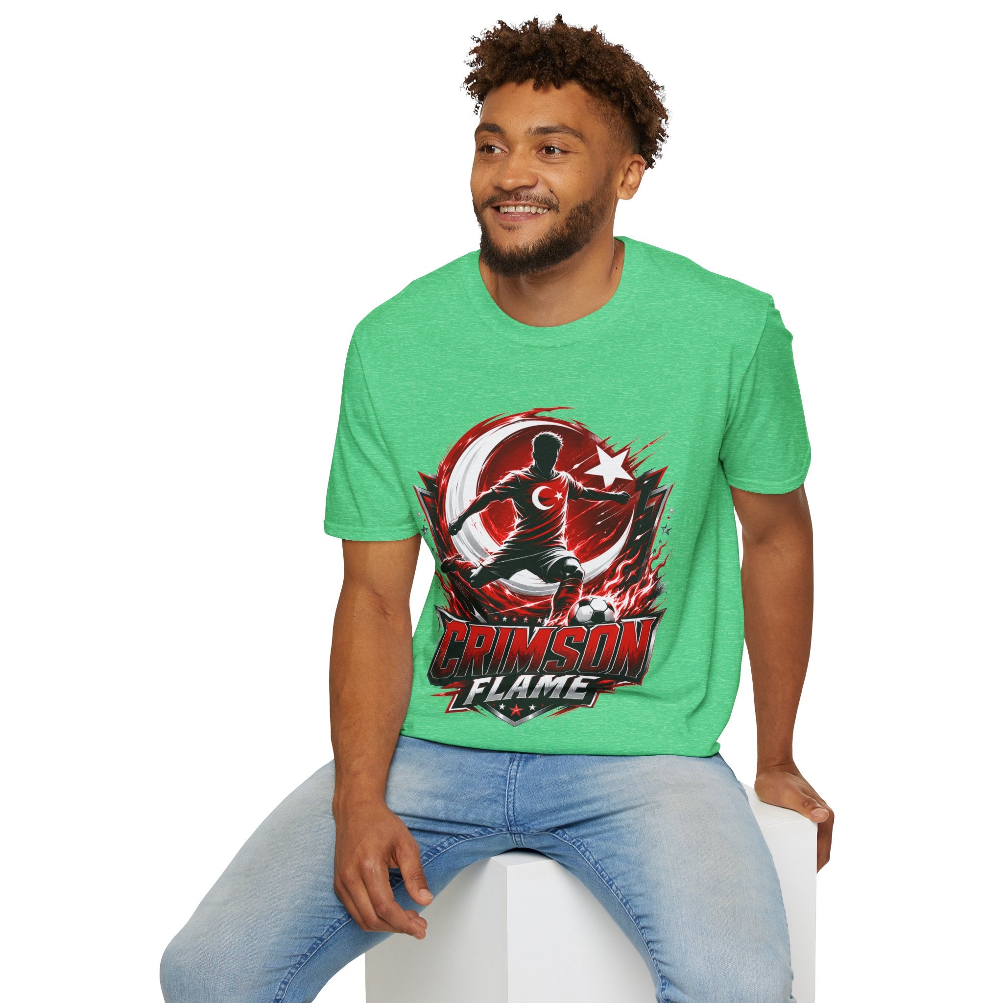 Turkey Crimson Flame Soccer T-Shirt — Turkish Crescent & Star Football Fan Tee